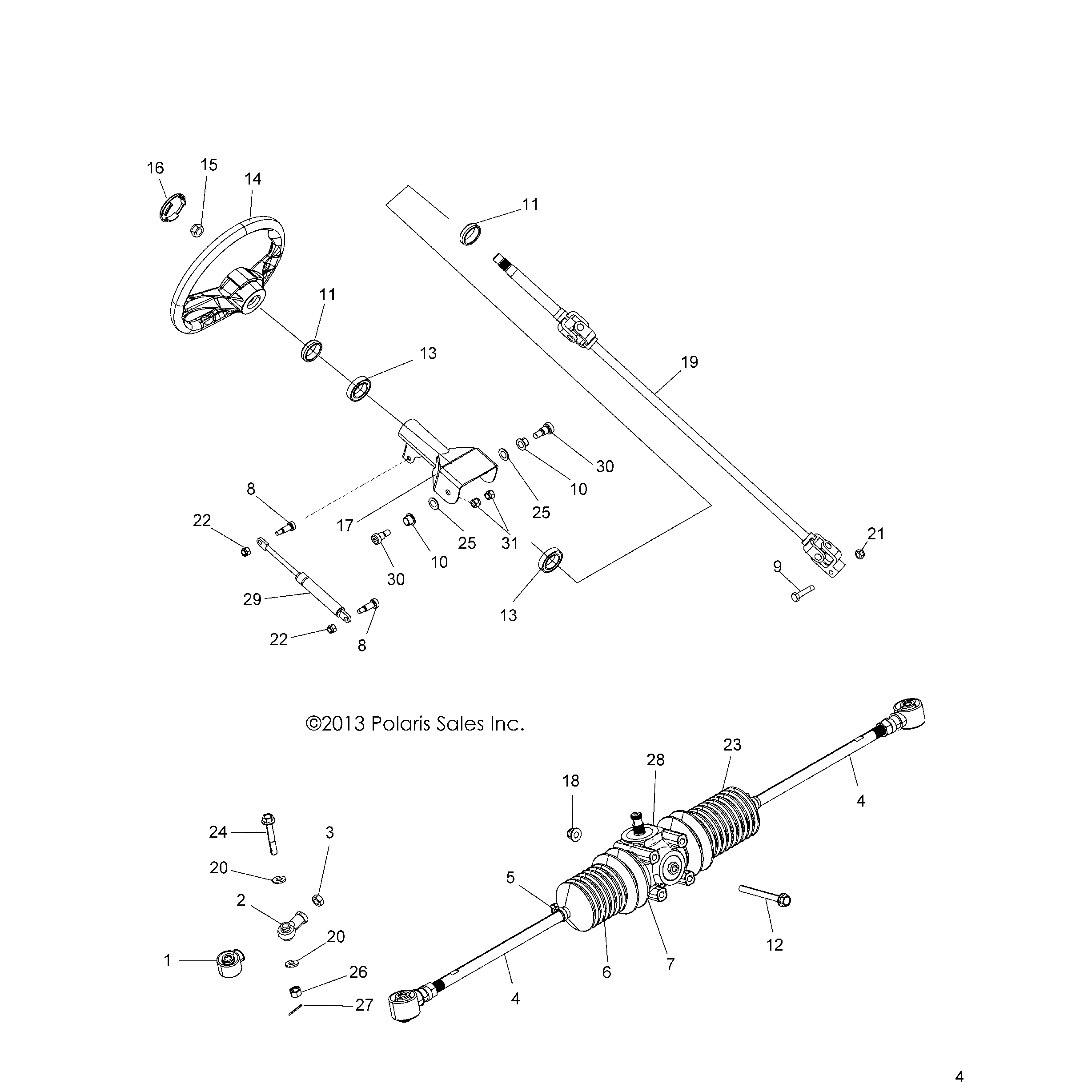 An Image of a Genuine Polaris Parts Schematic Diagram showing the schematic - STEERING: STEERING ASM. - 2016 POLARIS ACE 570 EFI