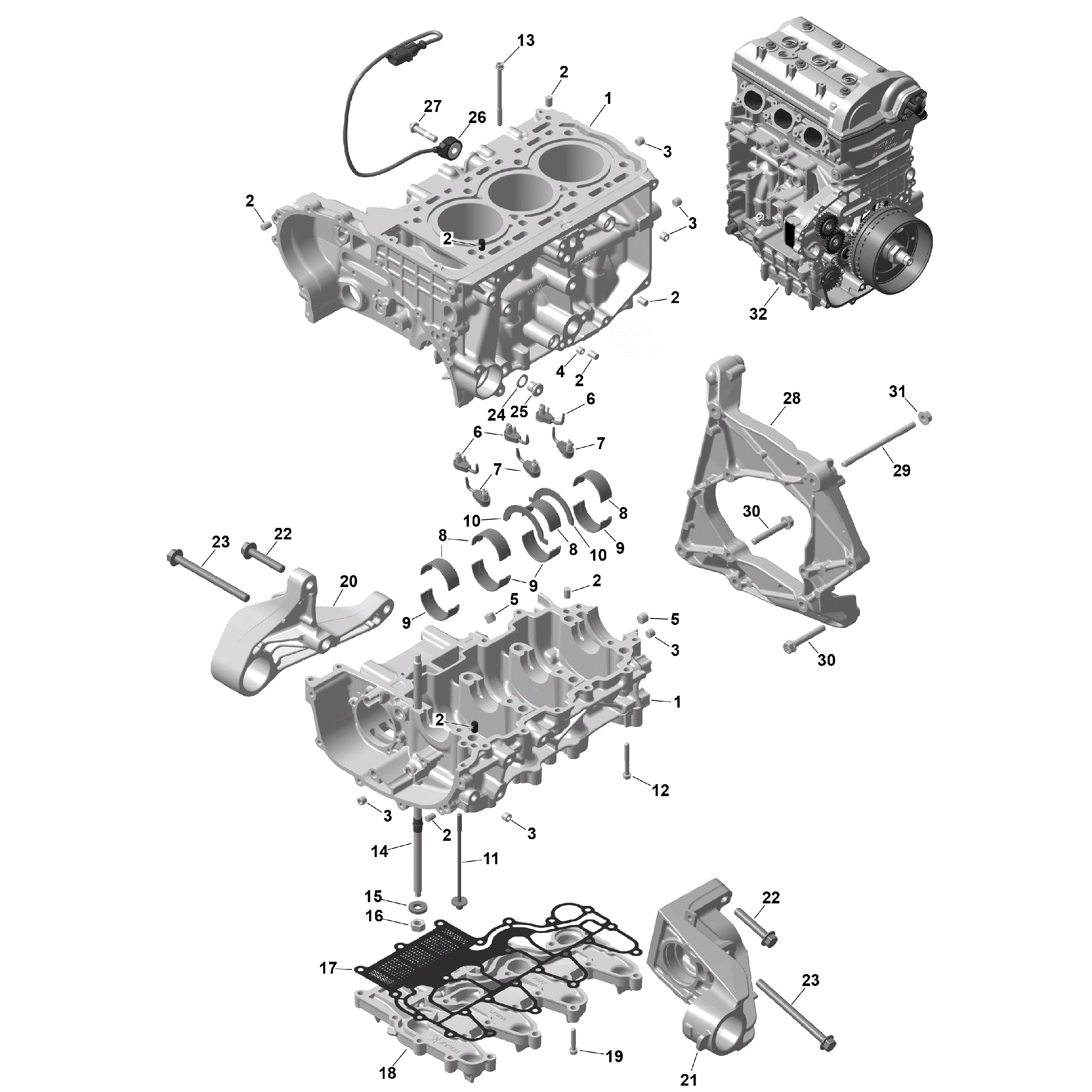 An Image of a Genuine Can-Am Parts Schematic Diagram showing the schematic - ROTAX - CRANKCASE