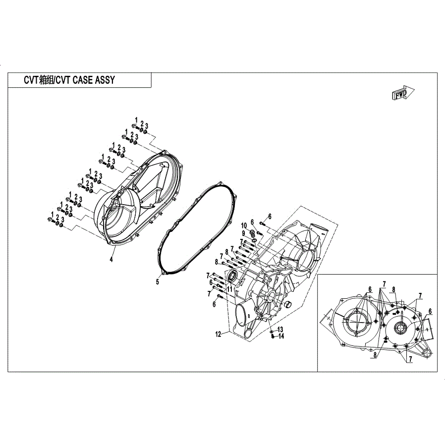 An Image of a Genuine CFMOTO Parts Schematic Diagram showing the schematic - CVT CASE ASSY. - 2019 CFMOTO UFORCE 1000