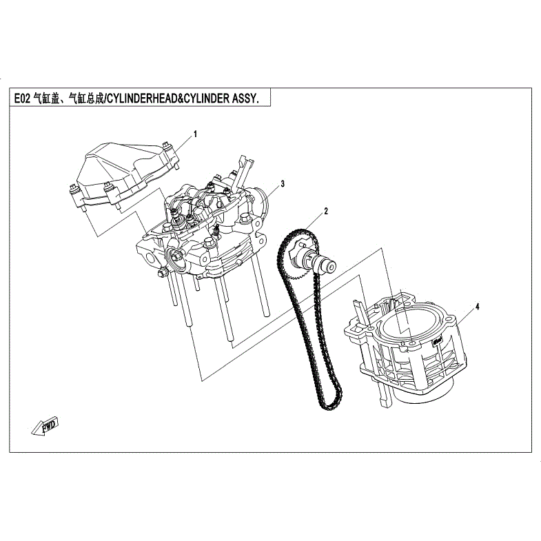 An Image of a Genuine CFMOTO Parts Schematic Diagram showing the schematic - CYLINDER HEAD&CYLINDER ASSY. - 2018 CFMOTO ZFORCE 500