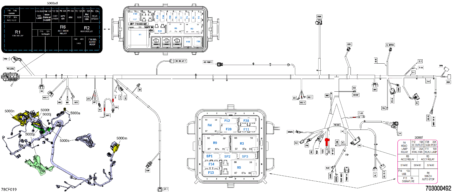 An Image of a Genuine Can-Am Parts Schematic Diagram showing the schematic - ELECTRIC - MAIN HARNESS - 710010176
