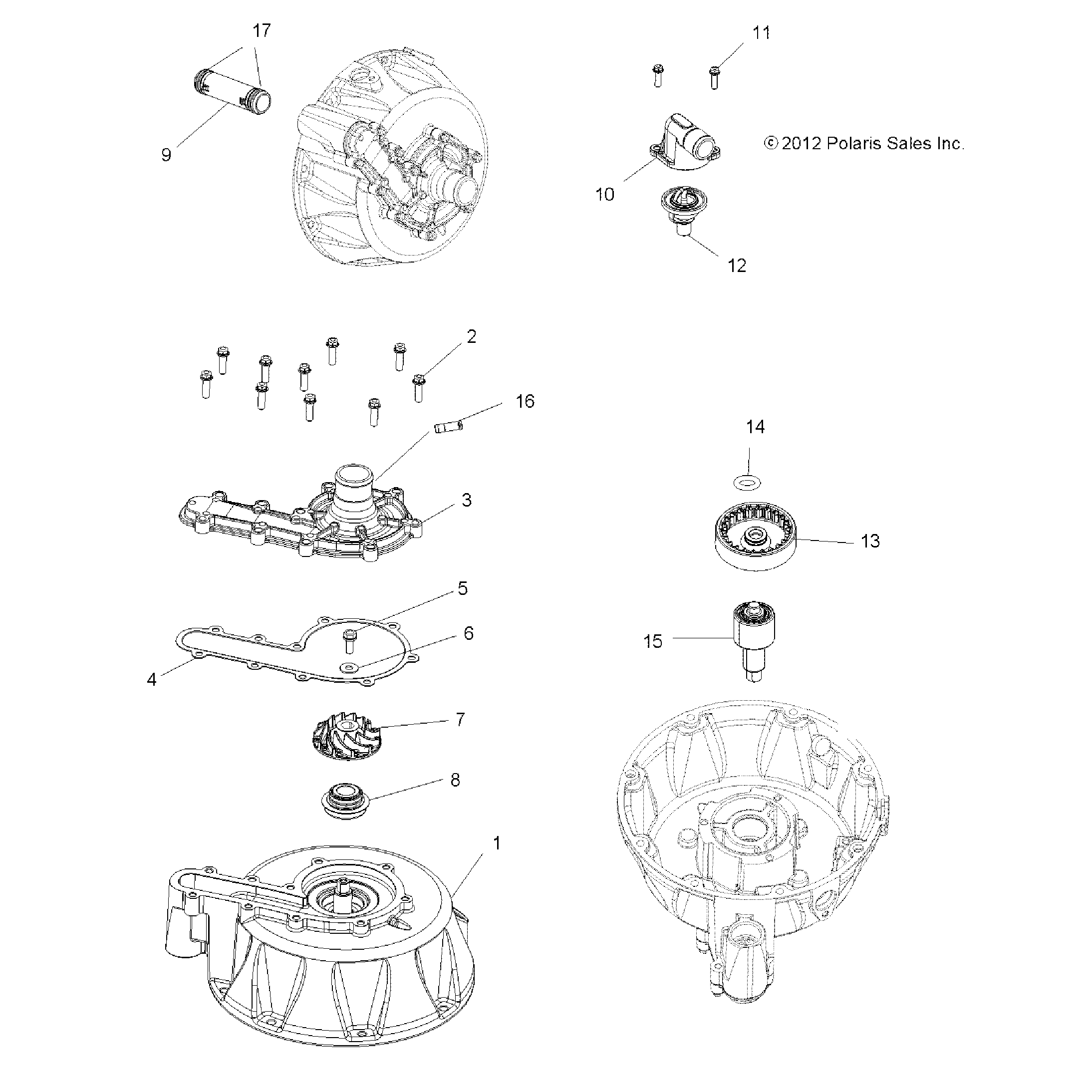 An Image of a Genuine Polaris Parts Schematic Diagram showing the schematic - ENGINE: COOLING SYSTEM and WATER PUMP - 2015 POLARIS SPORTSMAN TOURING 1000
