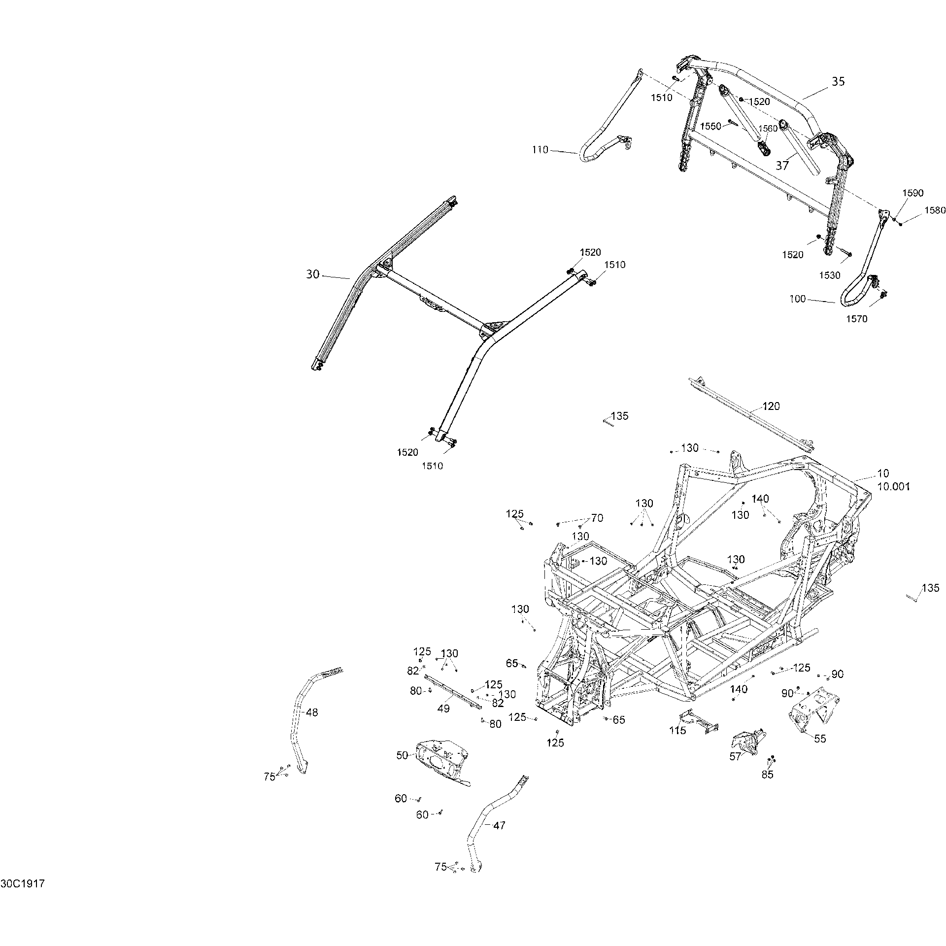 An Image of a Genuine Can-Am Parts Schematic Diagram showing the schematic - FRAME