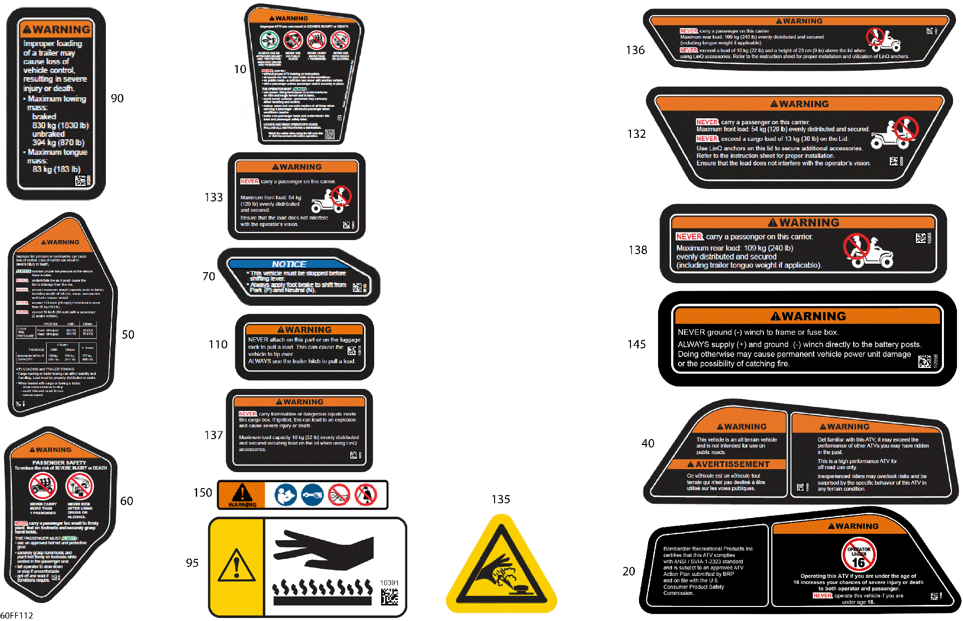 An Image of a Genuine Can-Am Parts Schematic Diagram showing the schematic - BODY - WARNING DECALS