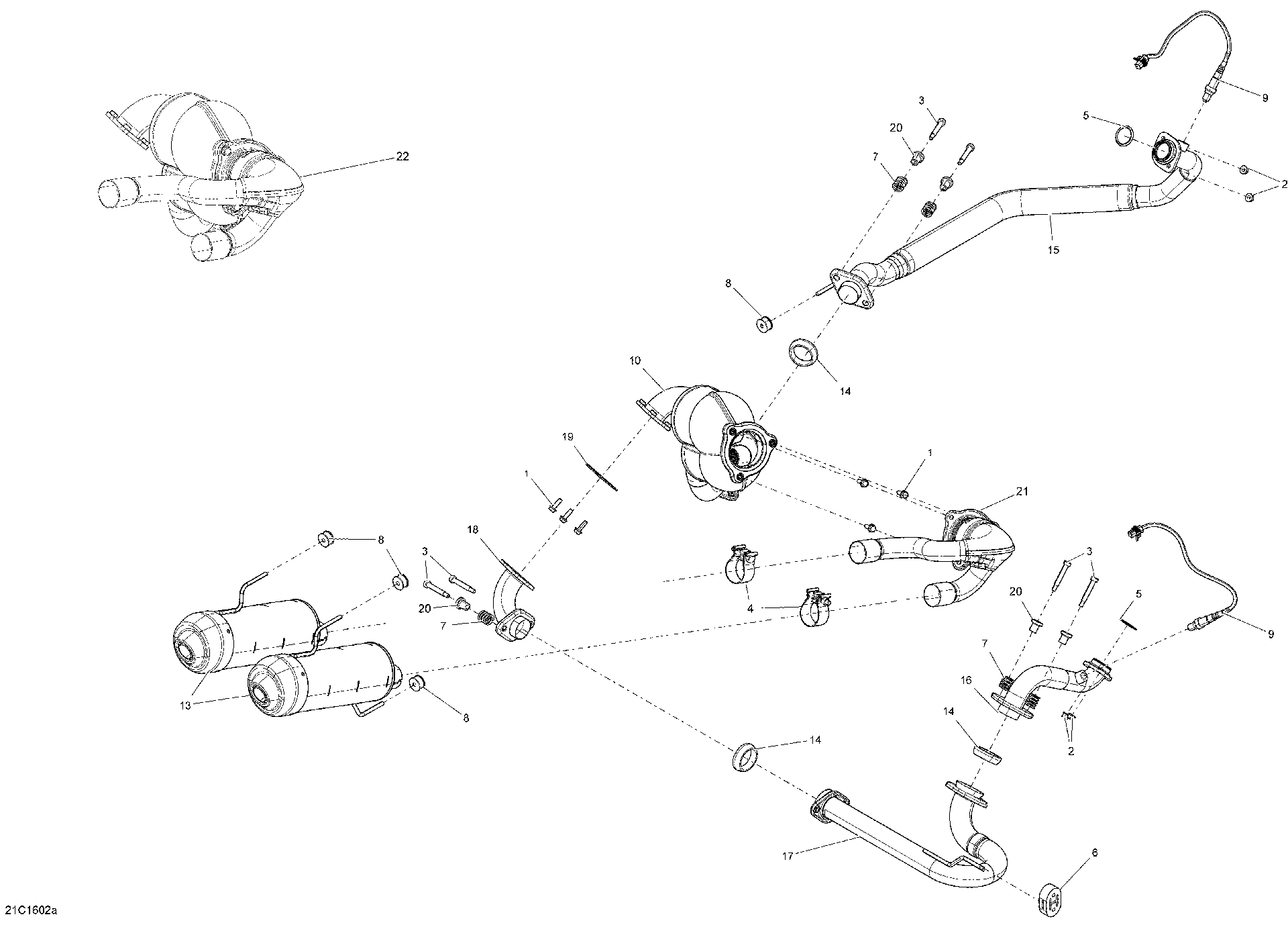 An Image of a Genuine Can-Am Parts Schematic Diagram showing the schematic - EXHAUST SYSTEM