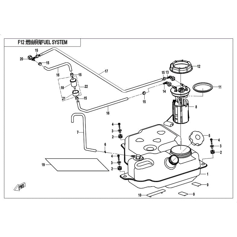 An Image of a Genuine CFMOTO Parts Schematic Diagram showing the schematic - FUEL SYSTEM - 2018 CFMOTO ZFORCE 500