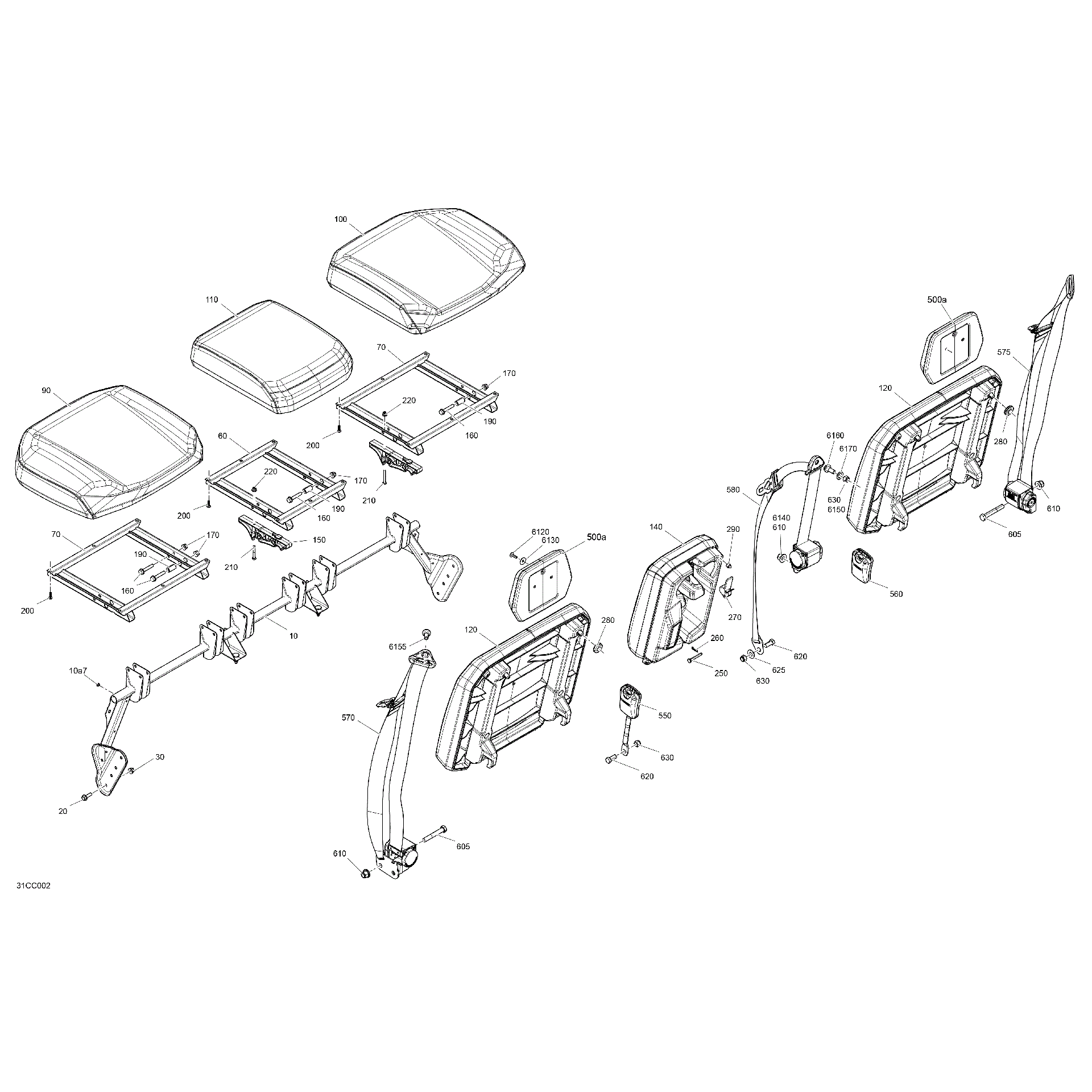 An Image of a Genuine Can-Am Parts Schematic Diagram showing the schematic - BODY - SEAT - REAR SECTION
