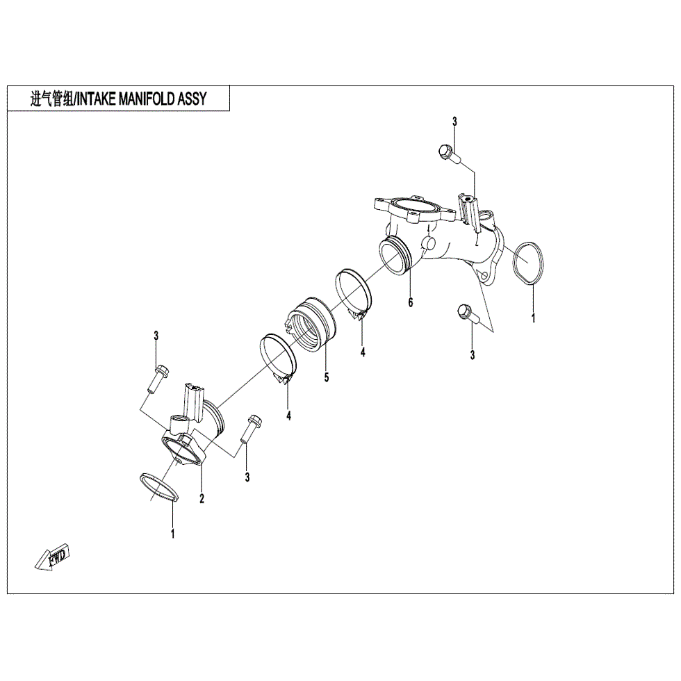 An Image of a Genuine CFMOTO Parts Schematic Diagram showing the schematic - INTAKE MANIFOLD ASSY. (WITHOUT EVAP) - 2023 CFMOTO ZFORCE 800 Trail