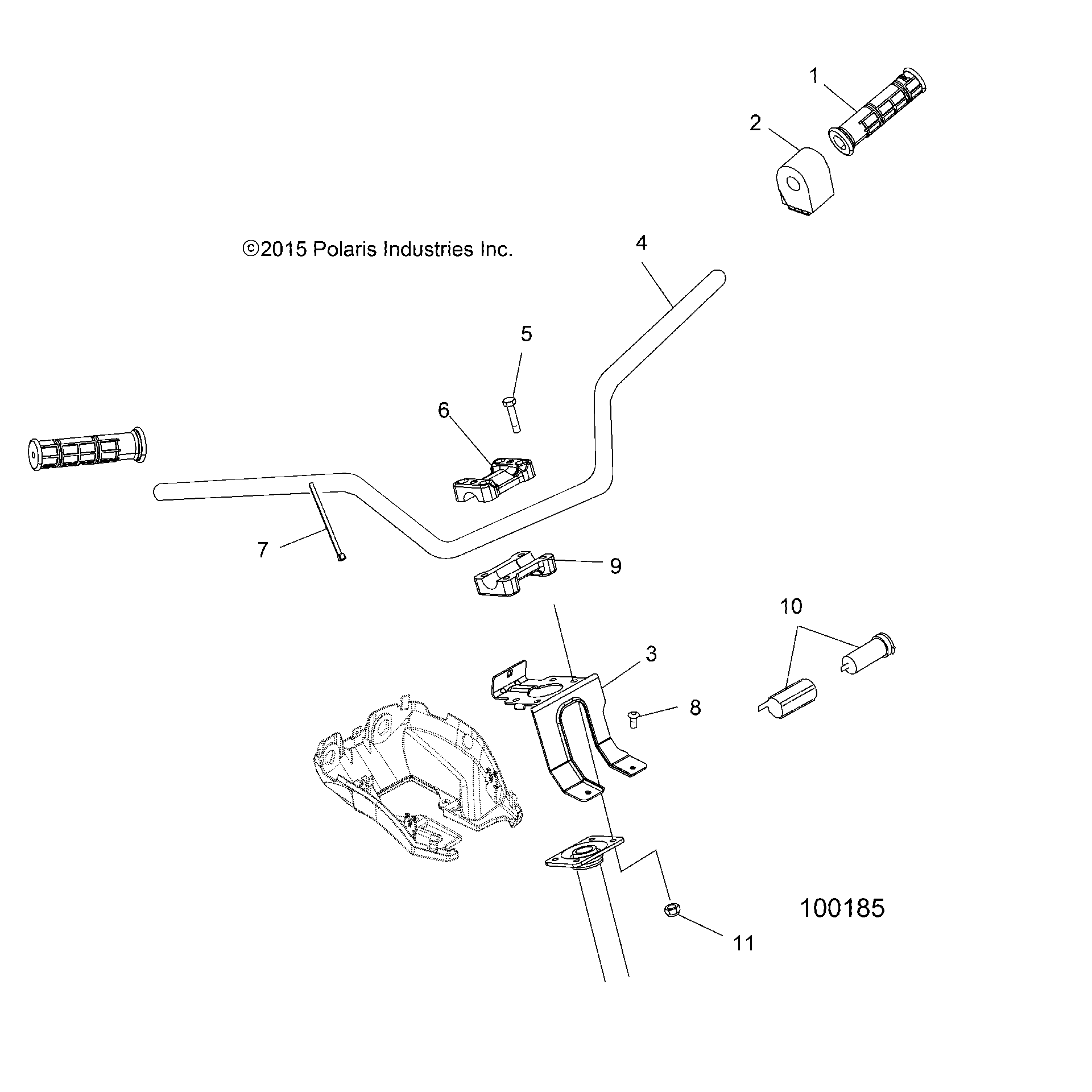 An Image of a Genuine Polaris Parts Schematic Diagram showing the schematic - STEERING: HANDLEBAR and CONTROLS - 2016 POLARIS SPORTSMAN 570 EFI UTE HD
