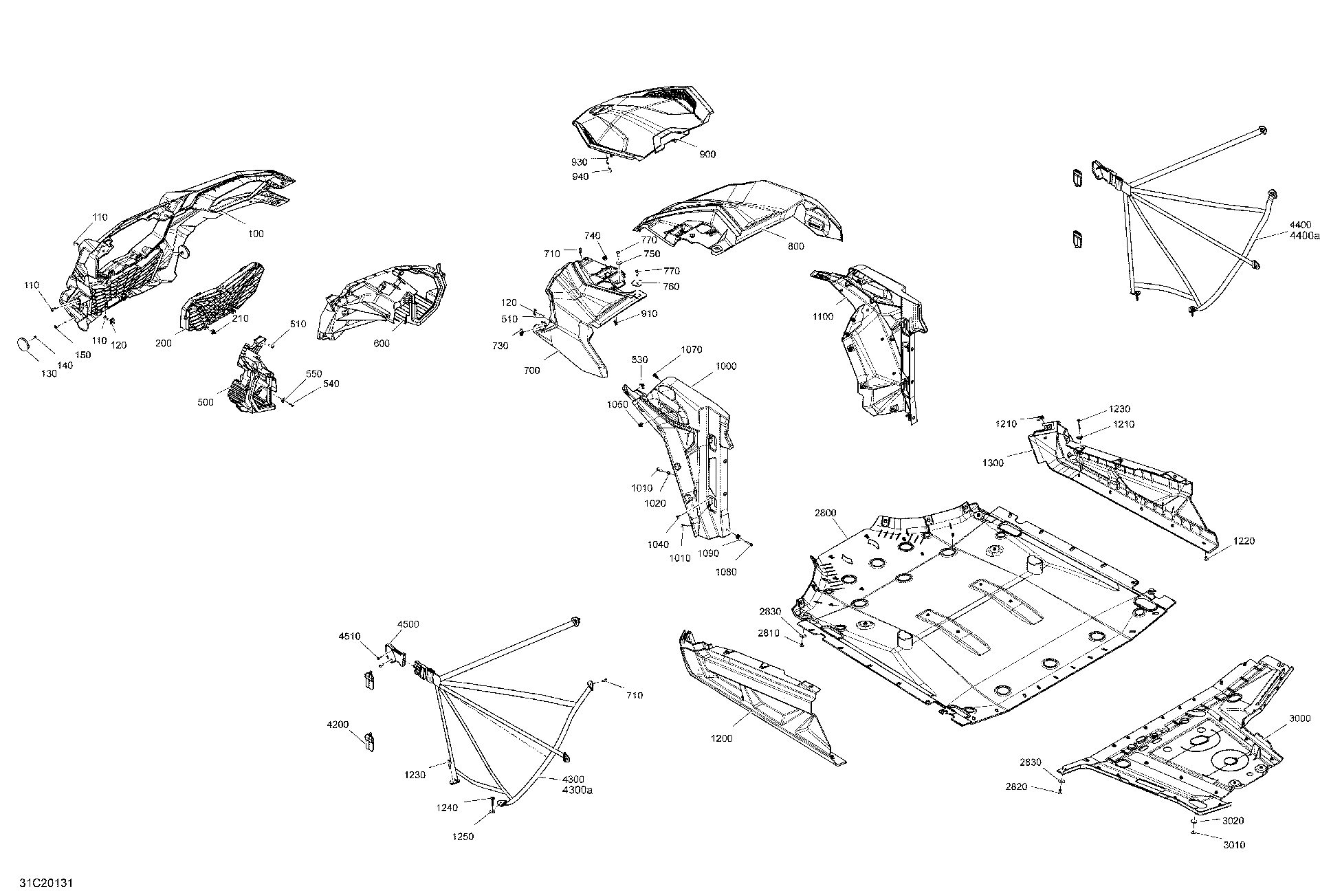 An Image of a Genuine Can-Am Parts Schematic Diagram showing the schematic - BODY - FRONT SECTION - WHITE