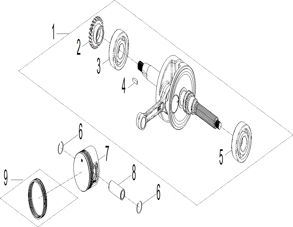 An Image of a Genuine Can-Am Parts Schematic Diagram showing the schematic - ENGINE - CRANKSHAFT AND PISTONS