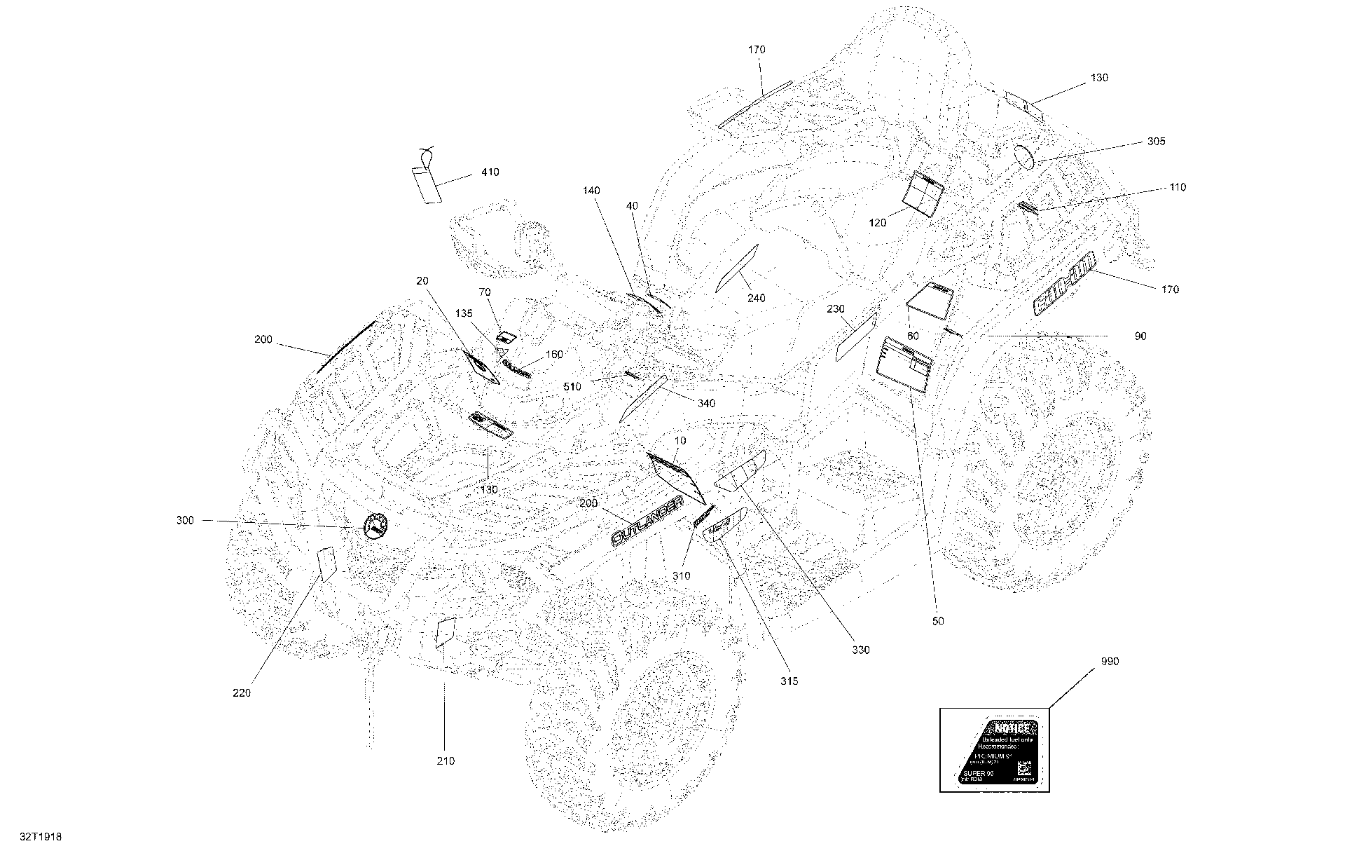 An Image of a Genuine Can-Am Parts Schematic Diagram showing the schematic - DECALS XT