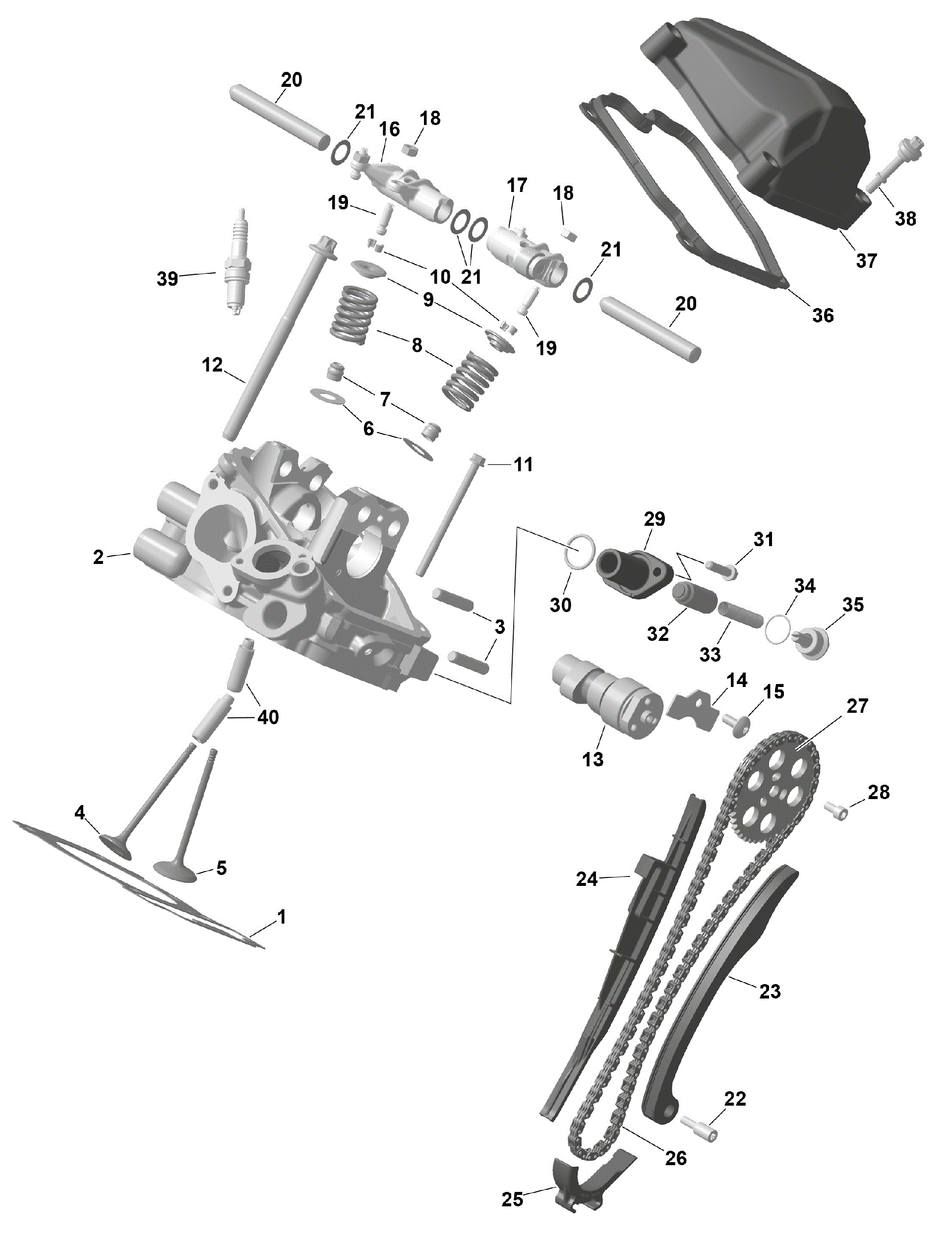 An Image of a Genuine Can-Am Parts Schematic Diagram showing the schematic - ROTAX - REAR CYLINDER HEAD
