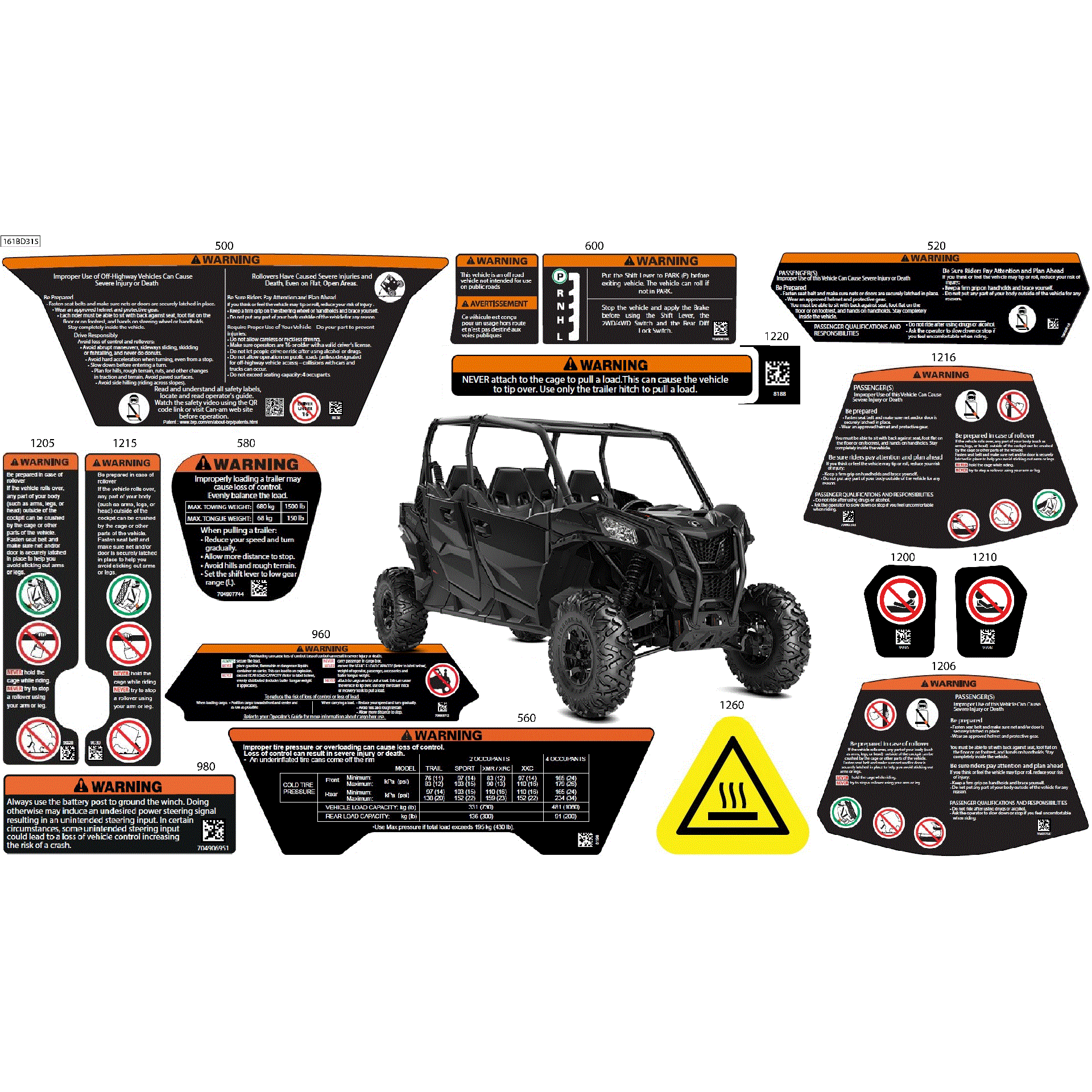 An Image of a Genuine Can-Am Parts Schematic Diagram showing the schematic - BODY - WARNING DECALS