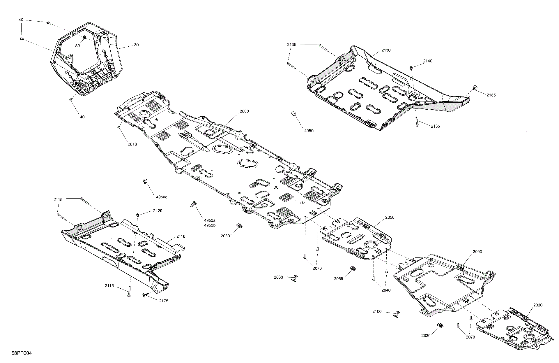 An Image of a Genuine Can-Am Parts Schematic Diagram showing the schematic - BODY - SKID PLATE