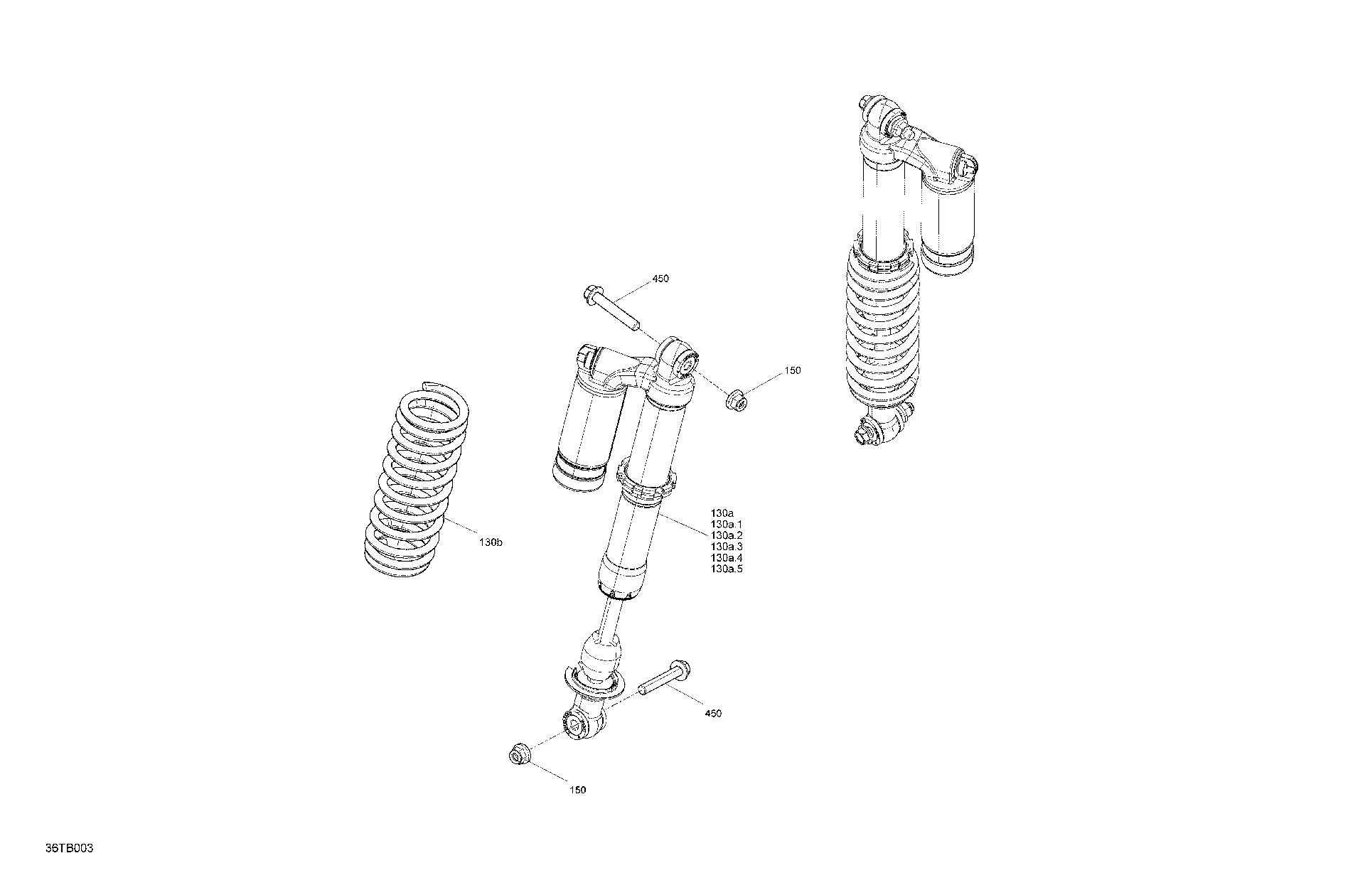 An Image of a Genuine Can-Am Parts Schematic Diagram showing the schematic - SUSPENSION - REAR SHOCKS