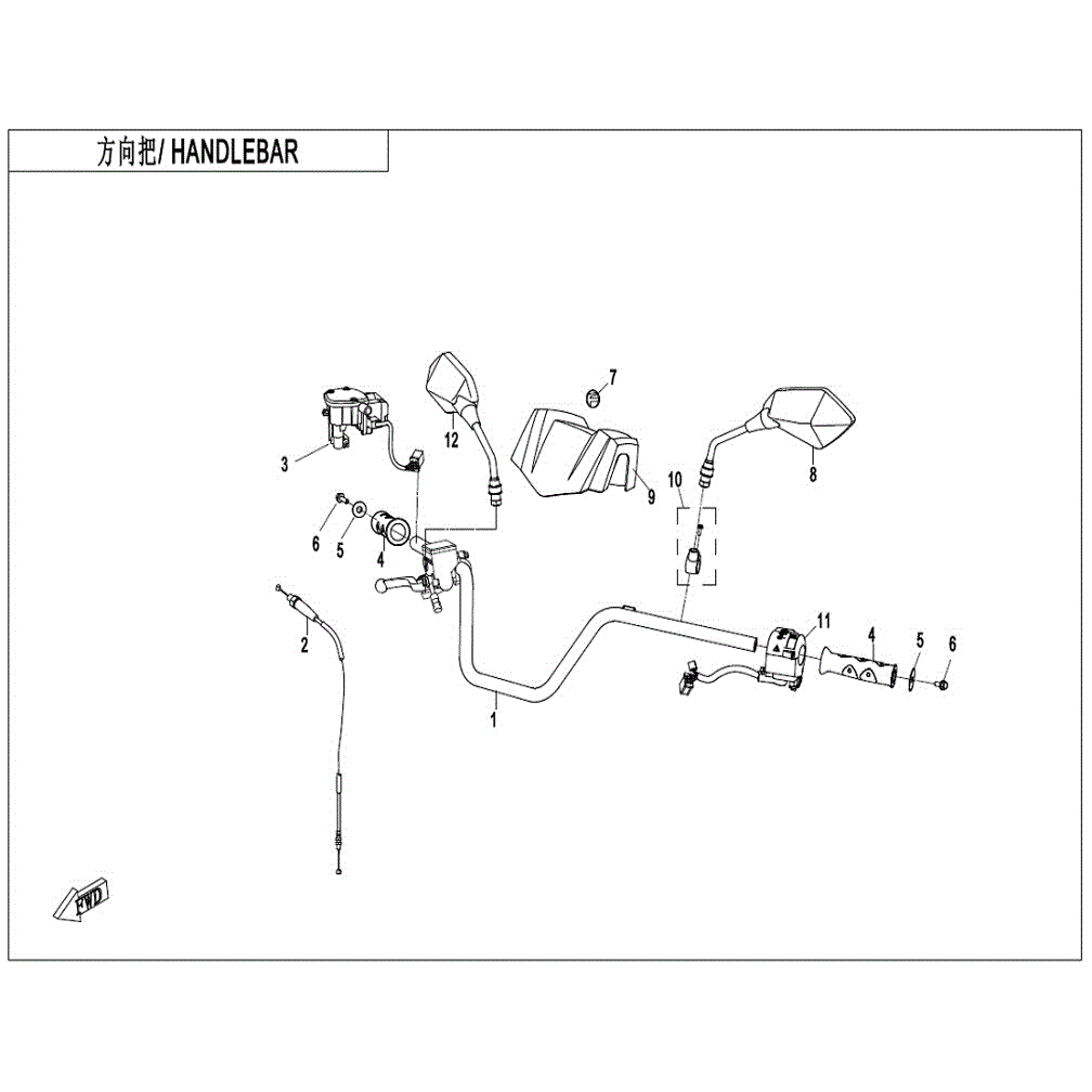 An Image of a genuine CFMOTO Parts Schematic Diagram showing the group - HANDLEBAR - 2021 CFMOTO CFORCE 400