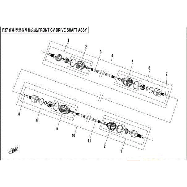 An Image of a genuine CFMOTO Parts Schematic Diagram showing the group - FRONT CV DRIVE SHAFT ASSY. (QC) - 2015 CFMOTO CFORCE 500 HO