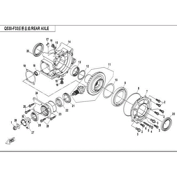 An Image of a Genuine CFMOTO Parts Schematic Diagram showing the schematic - REAR DIFFERENTIAL - 2015 CFMOTO ZFORCE 800 Trail