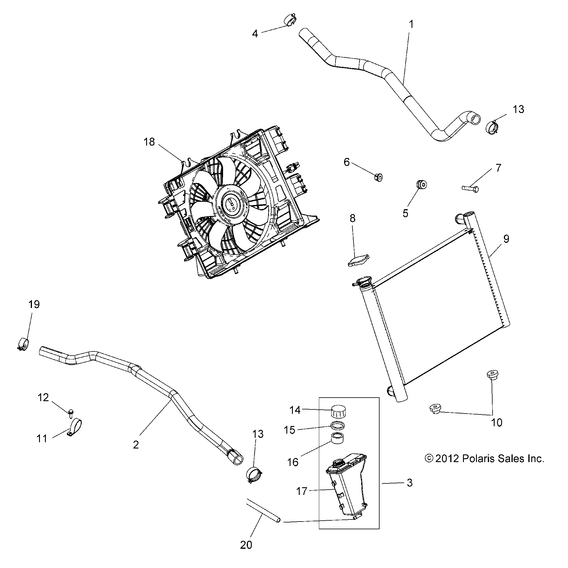 An Image of a Genuine Polaris Parts Schematic Diagram showing the schematic - ENGINE: COOLING SYSTEM - 2015 POLARIS SPORTSMAN TOURING 1000