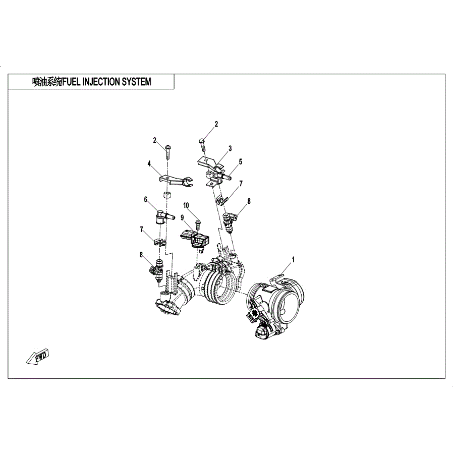 An Image of a Genuine CFMOTO Parts Schematic Diagram showing the schematic - INJECTOR SYSTEM - 2019 CFMOTO ZFORCE 1000