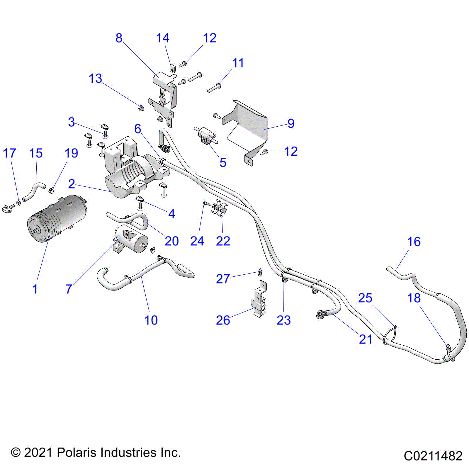 An Image of a Genuine Polaris Parts Schematic Diagram showing the schematic - BODY: FUEL TANK EVAP - 2021 POLARIS SPORTSMAN 570 SP TRAIL
