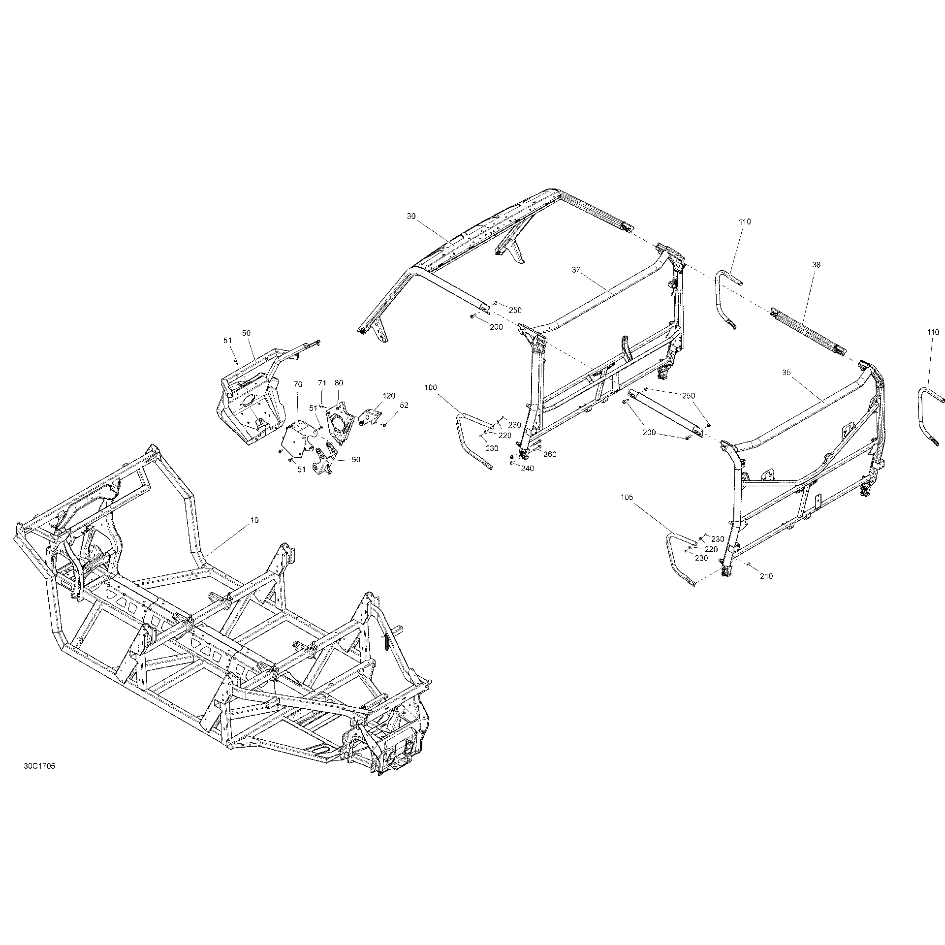 An Image of a Genuine Can-Am Parts Schematic Diagram showing the schematic - FRAME - ALL MODELS