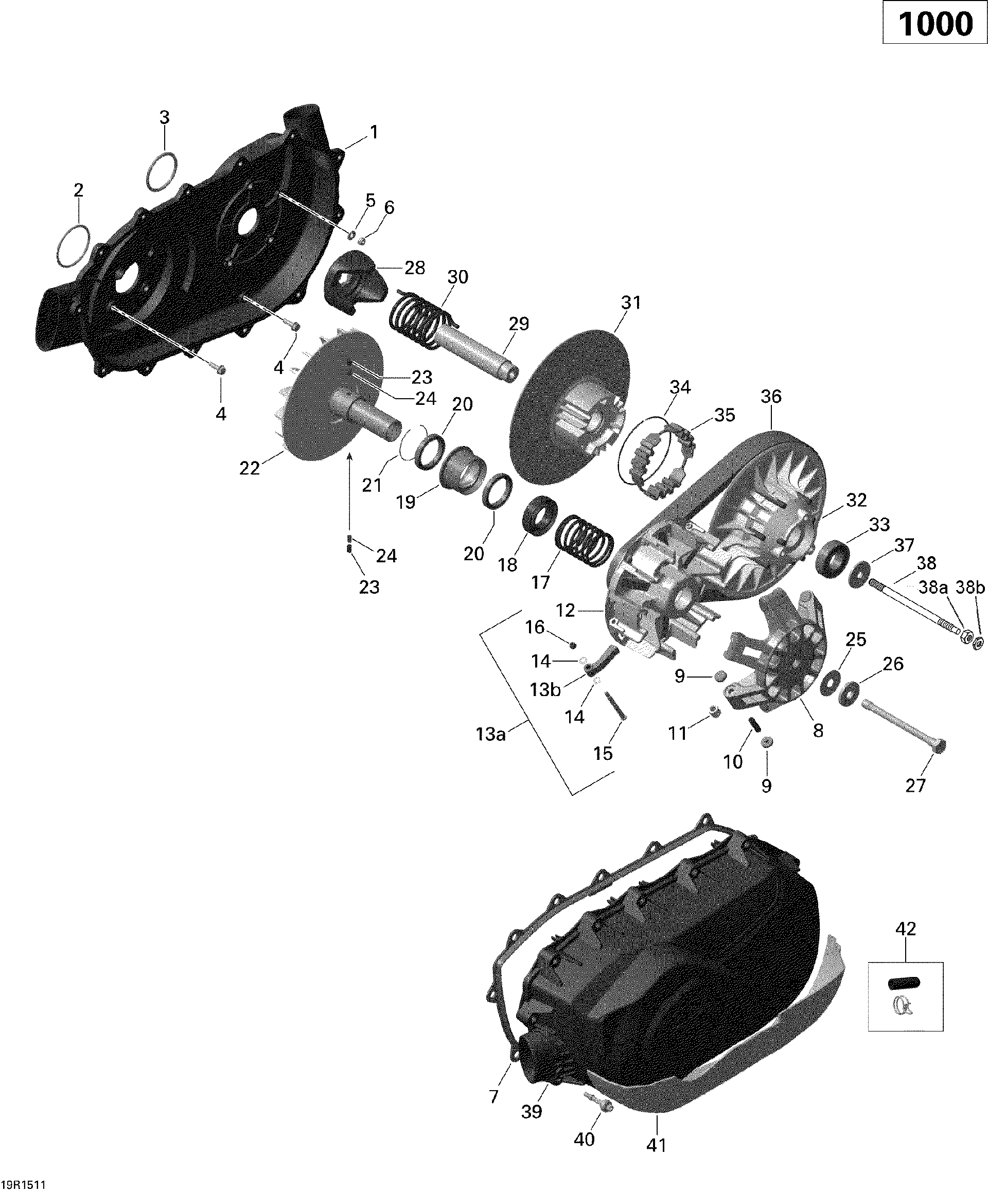 An Image of a Genuine Can-Am Parts Schematic Diagram showing the schematic - TRANSMISSION _19R1511