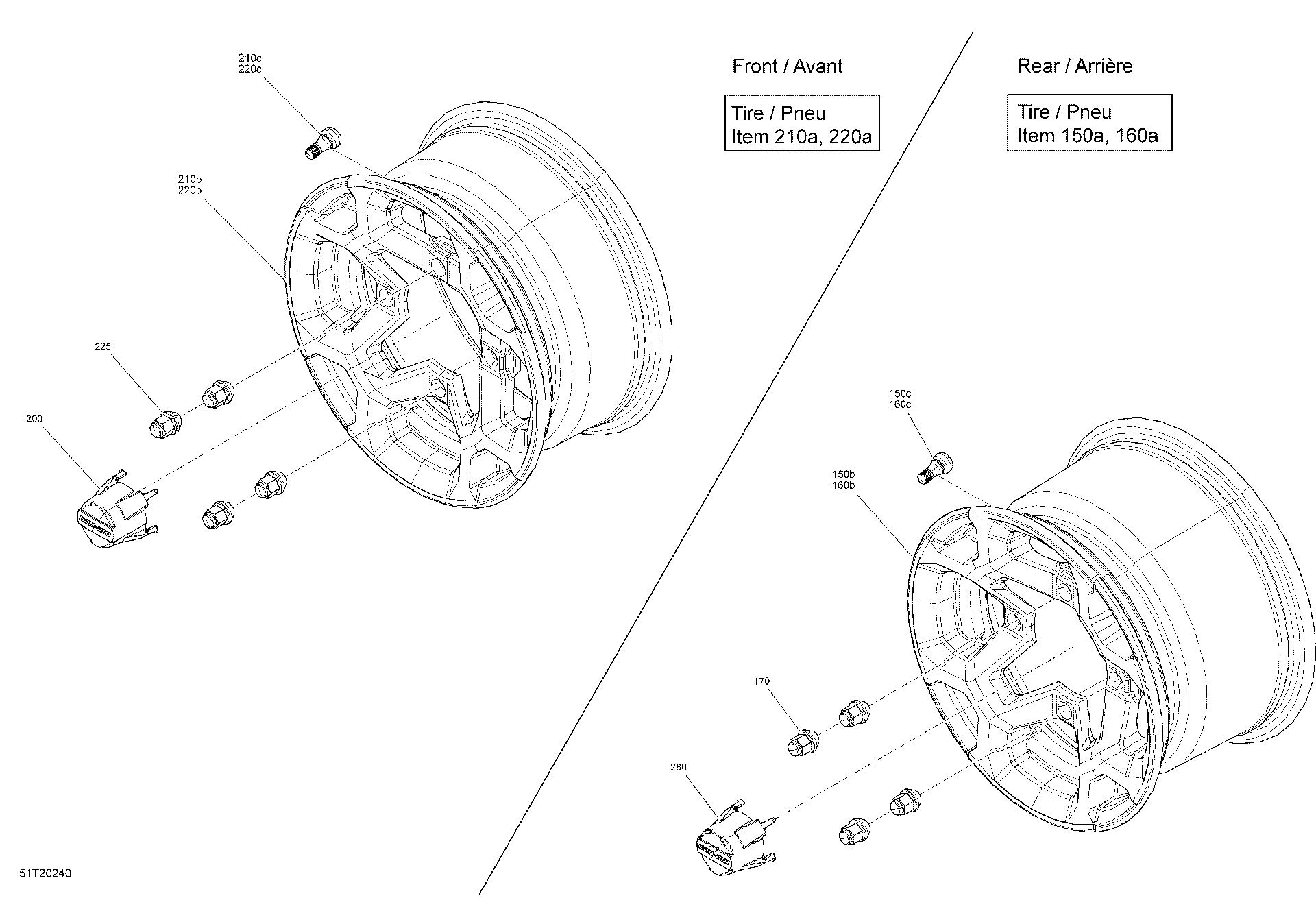 An Image of a Genuine Can-Am Parts Schematic Diagram showing the schematic - WHEELS - X MR