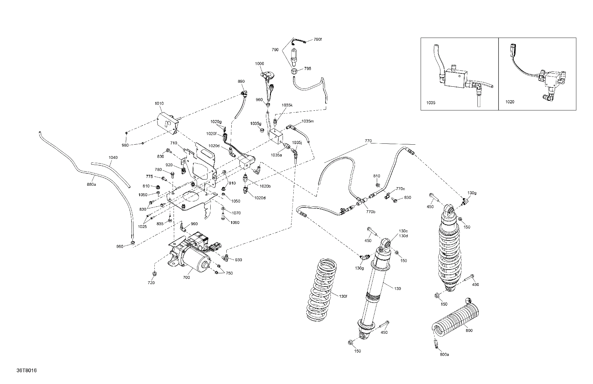 An Image of a Genuine Can-Am Parts Schematic Diagram showing the schematic - SUSPENSION - REAR SHOCKS