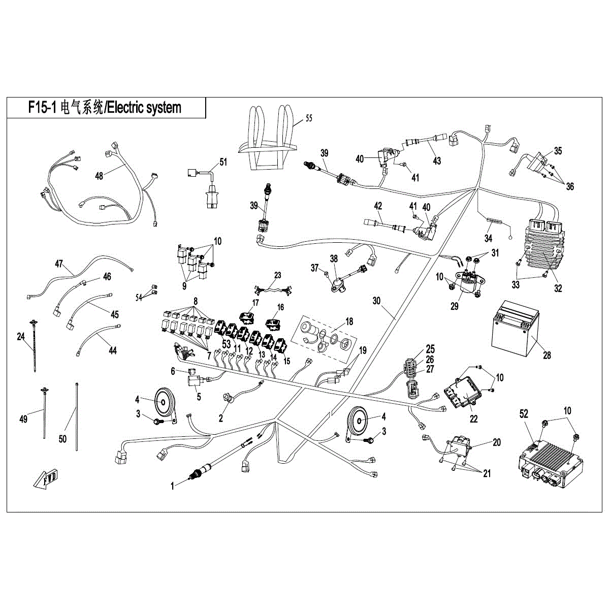 An Image of a Genuine CFMOTO Parts Schematic Diagram showing the schematic - ELECTRIC SYSTEM - 2017 CFMOTO ZFORCE 800 EX