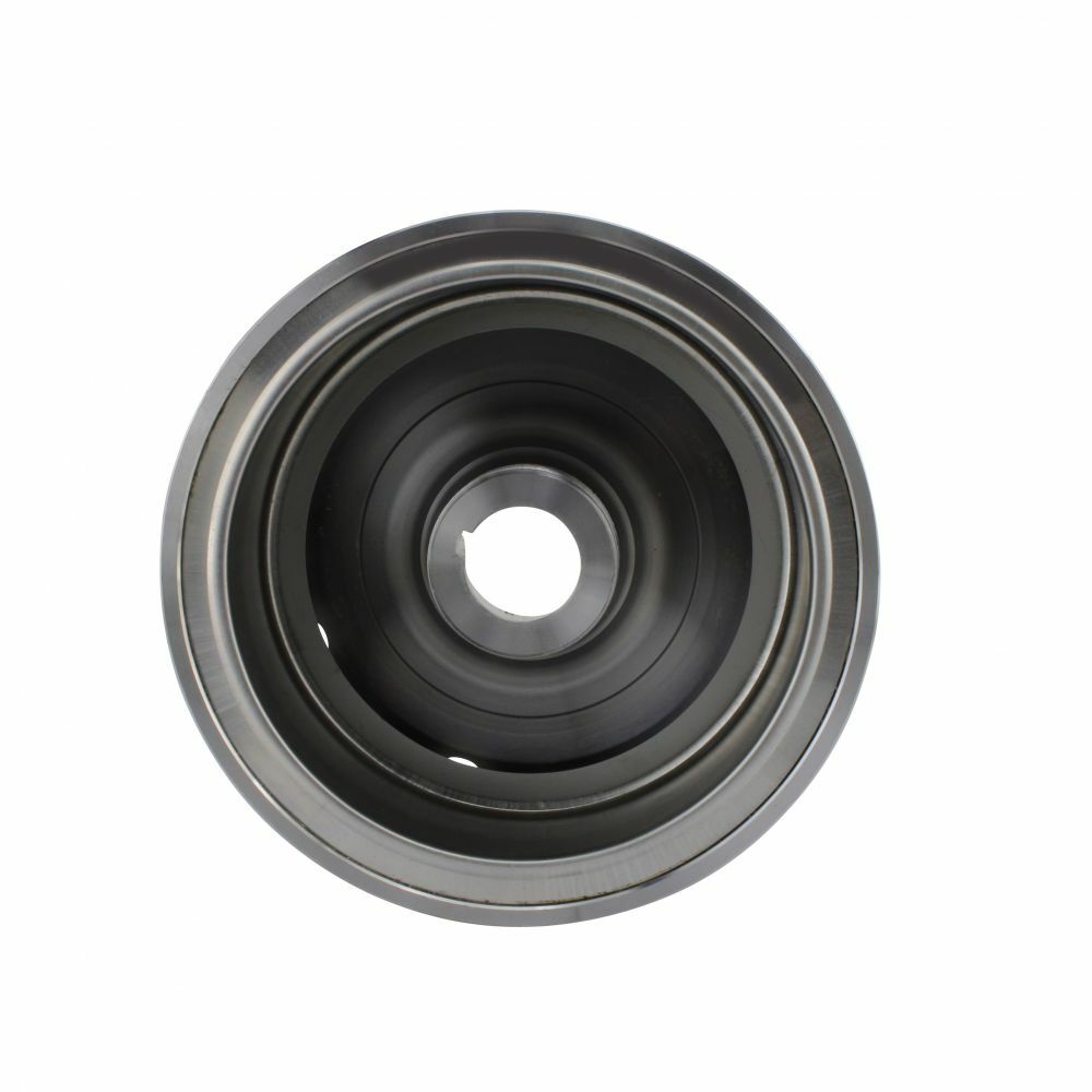 Round metal flywheel with machined grooves and central hole, designed for offroad motorcycle use.