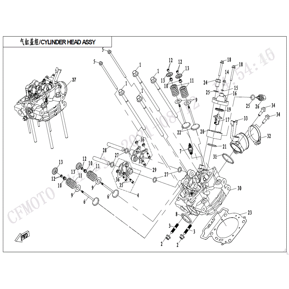 An Image of a Genuine CFMOTO Parts Schematic Diagram showing the schematic - CYLINDER HEAD ASSY.(2) - 2022 CFMOTO ZFORCE 500