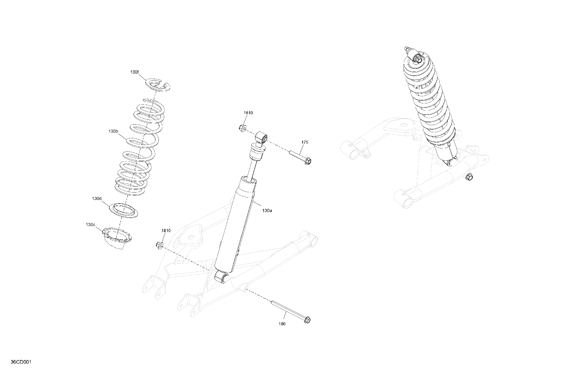 An Image of a Genuine Can-Am Parts Schematic Diagram showing the schematic - SUSPENSION - REAR SHOCKS