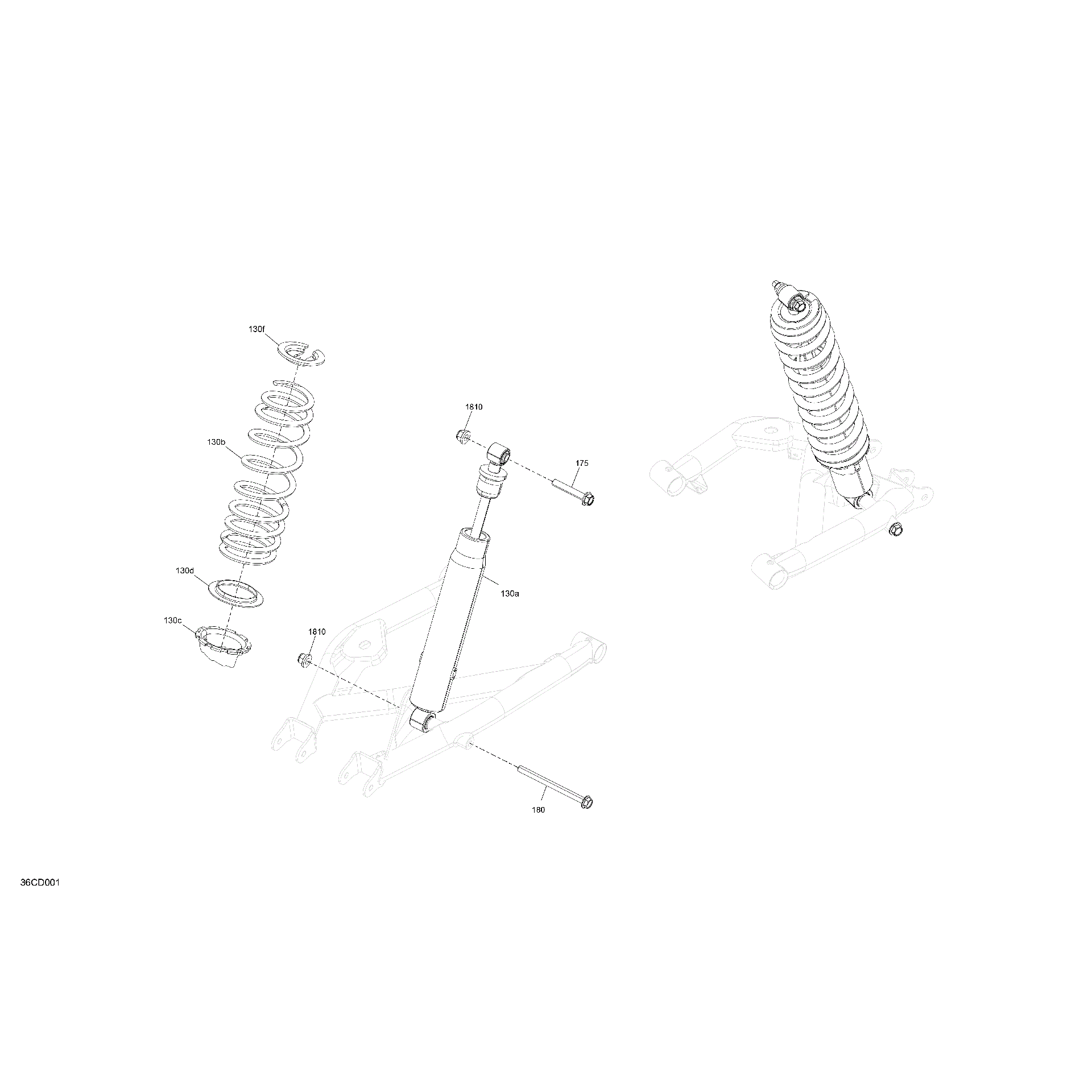 An Image of a Genuine Can-Am Parts Schematic Diagram showing the schematic - SUSPENSION - REAR SHOCKS