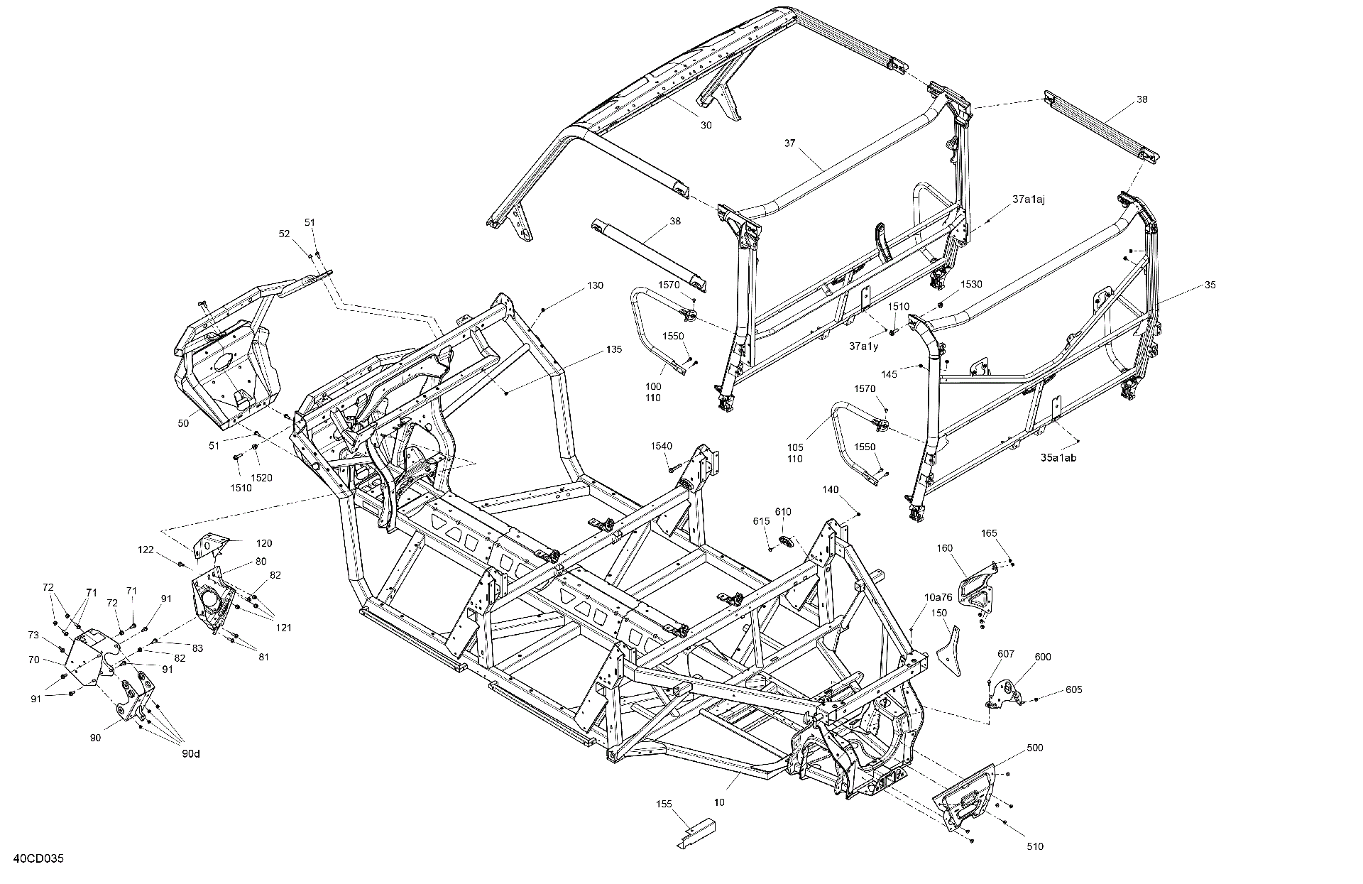 An Image of a Genuine Can-Am Parts Schematic Diagram showing the schematic - FRAME - SYSTEM