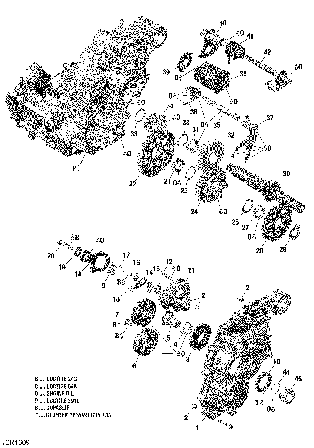 An Image of a Genuine Can-Am Parts Schematic Diagram showing the schematic - GEAR BOX AND COMPONENTS - 1000R EFI