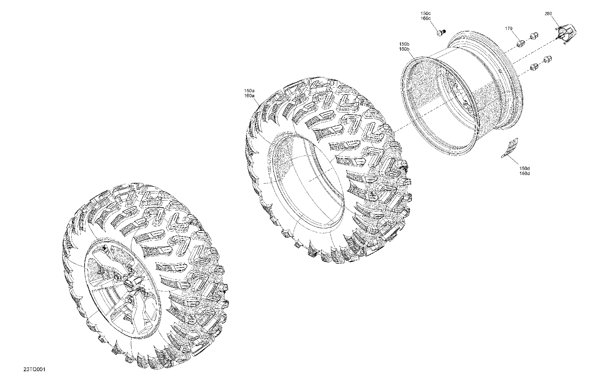 An Image of a Genuine Can-Am Parts Schematic Diagram showing the schematic - DRIVE - REAR WHEELS - DPS - XT