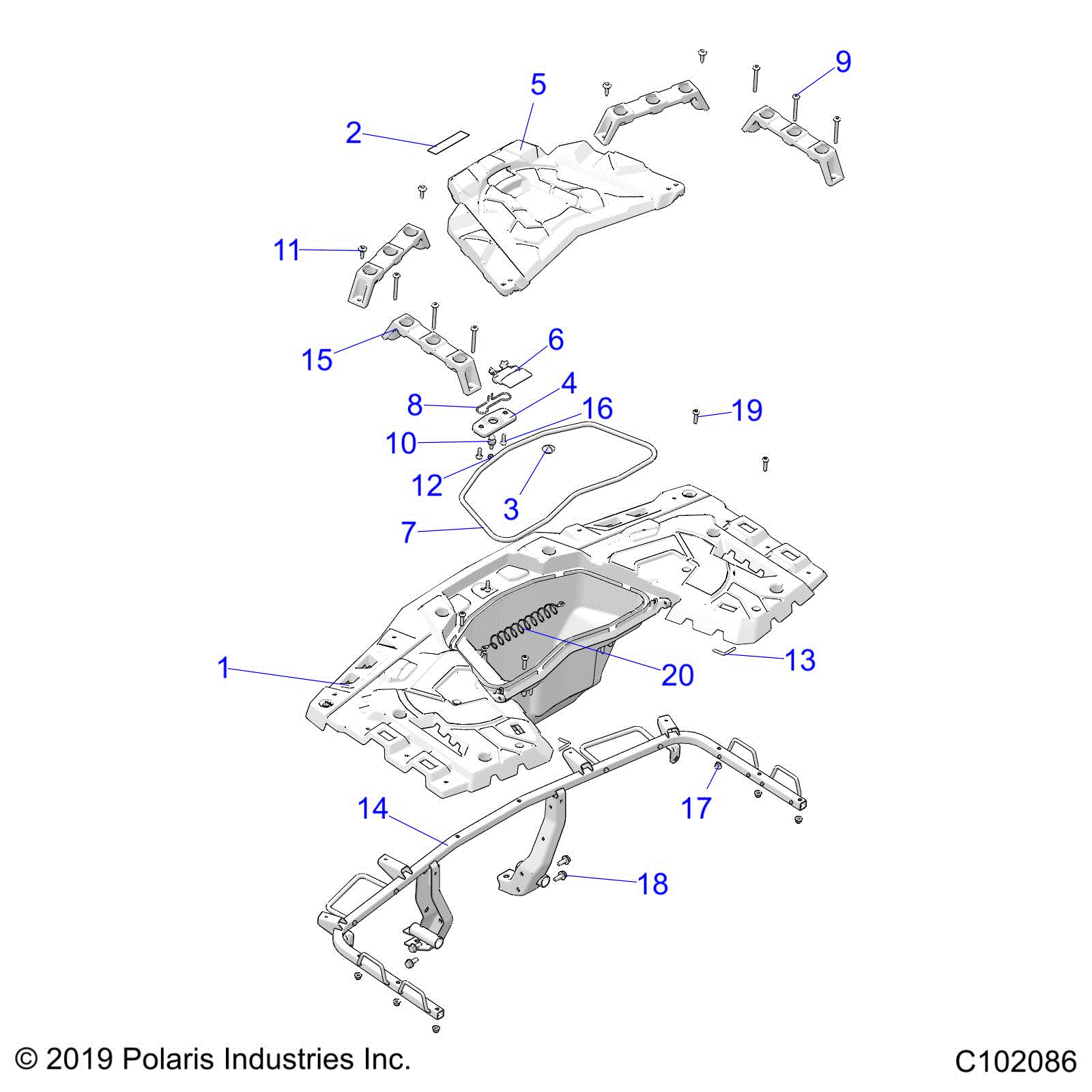 An Image of a Genuine Polaris Parts Schematic Diagram showing the schematic - BODY: REAR RACK - 2020 POLARIS SPORTSMAN XP 1000 S 55"