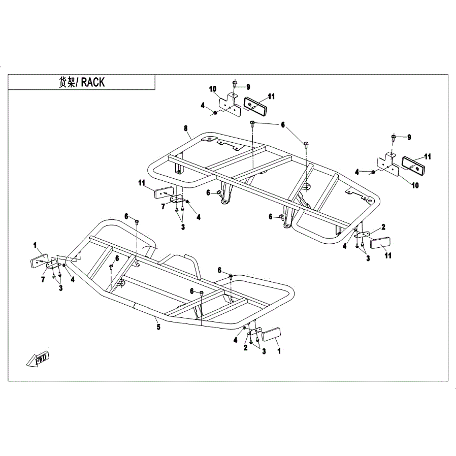 An Image of a genuine CFMOTO Parts Schematic Diagram showing the group - RACK (STEEL) - 2019 CFMOTO CFORCE 400