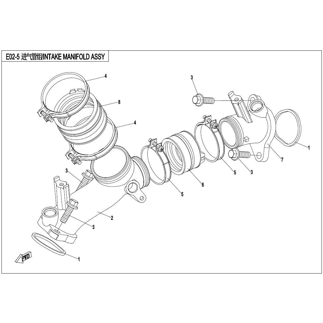 An Image of a Genuine CFMOTO Parts Schematic Diagram showing the schematic - INTAKE MANIFOLD ASSY. - 2021 CFMOTO UFORCE 800