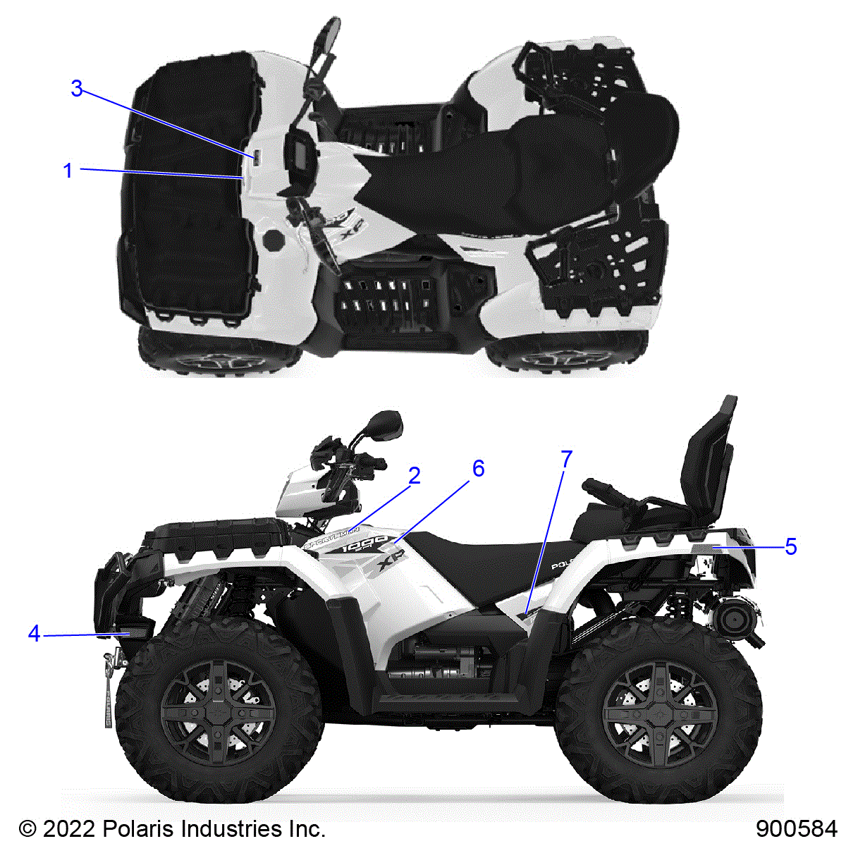An Image of a Genuine Polaris Parts Schematic Diagram showing the schematic - BODY: DECALS GRAPHIC - 2023 POLARIS SPORTSMAN TOURING 1000 48" 49S