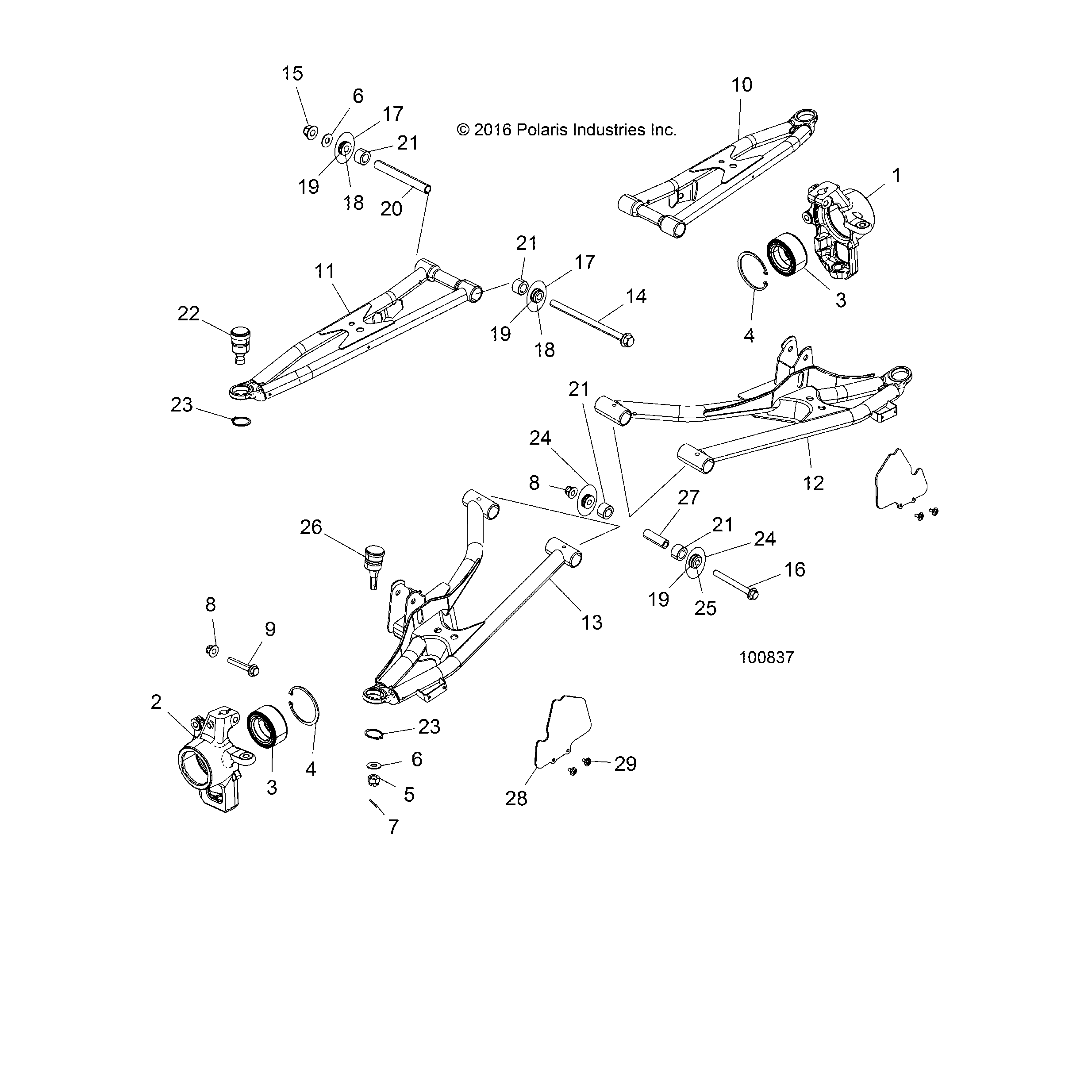 An Image of a Genuine Polaris Parts Schematic Diagram showing the schematic - SUSPENSION: FRONT - 2018 POLARIS ACE 900 EPS XC