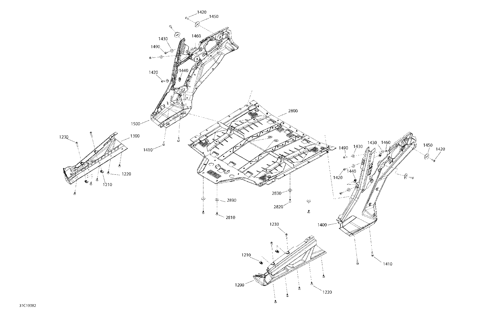 An Image of a Genuine Can-Am Parts Schematic Diagram showing the schematic - BODY MAVERICK TRAIL - 800 - MIDDLE SECTION