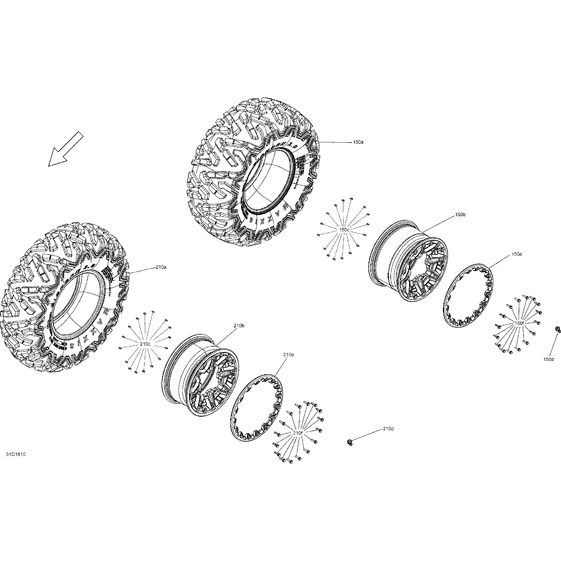 An Image of a Genuine Can-Am Parts Schematic Diagram showing the schematic - WHEELS AND TIRES - FRONT AND REAR - PACKAGE STD