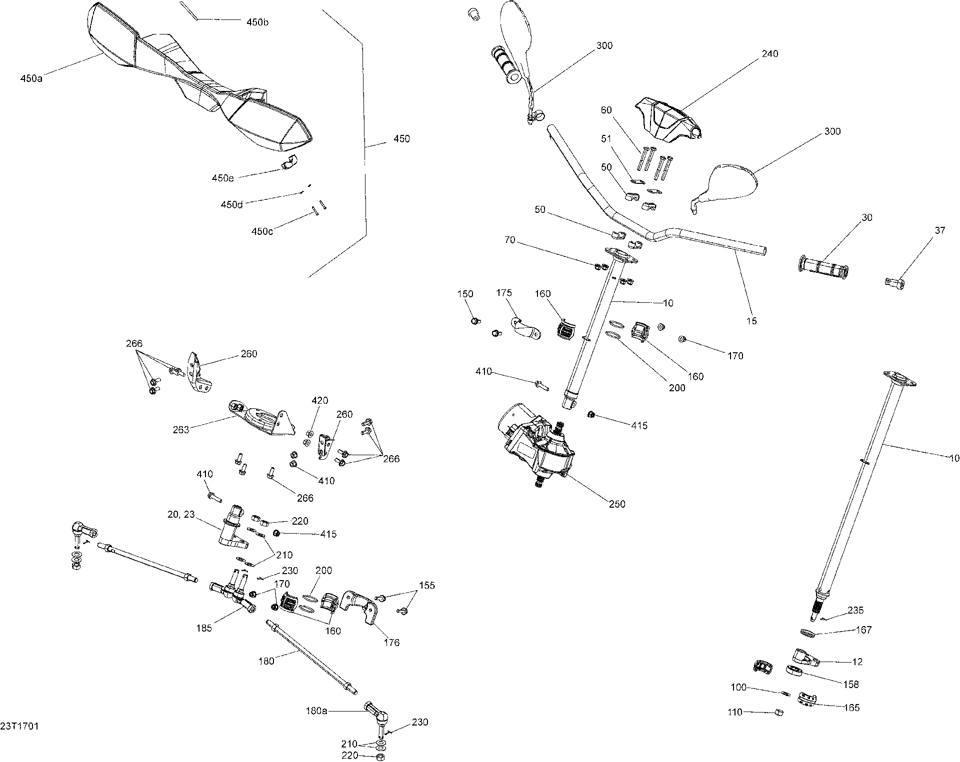 An Image of a Genuine Can-Am Parts Schematic Diagram showing the schematic - STEERING - ALL MODELS