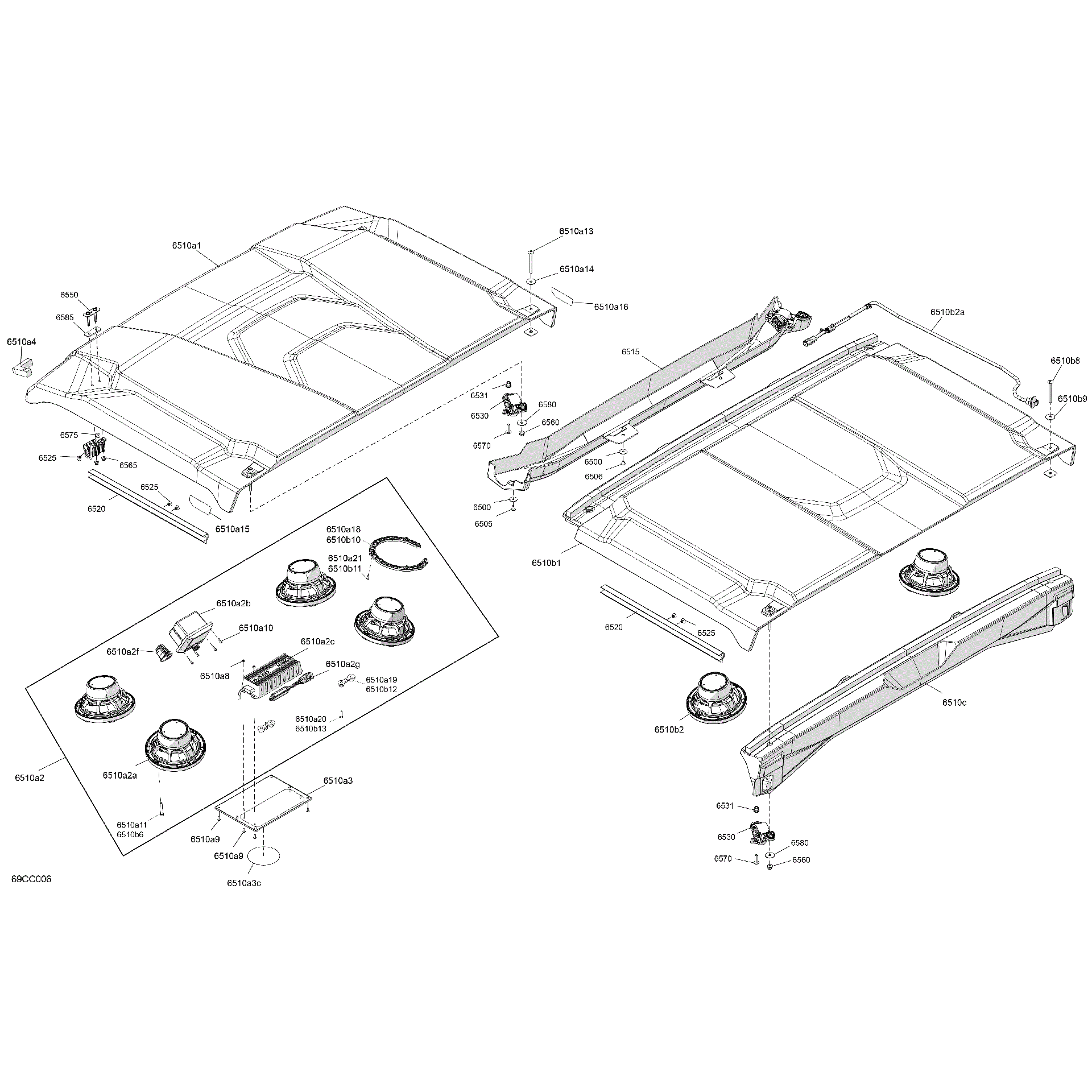 An Image of a Genuine Can-Am Parts Schematic Diagram showing the schematic - BODY - ROOF