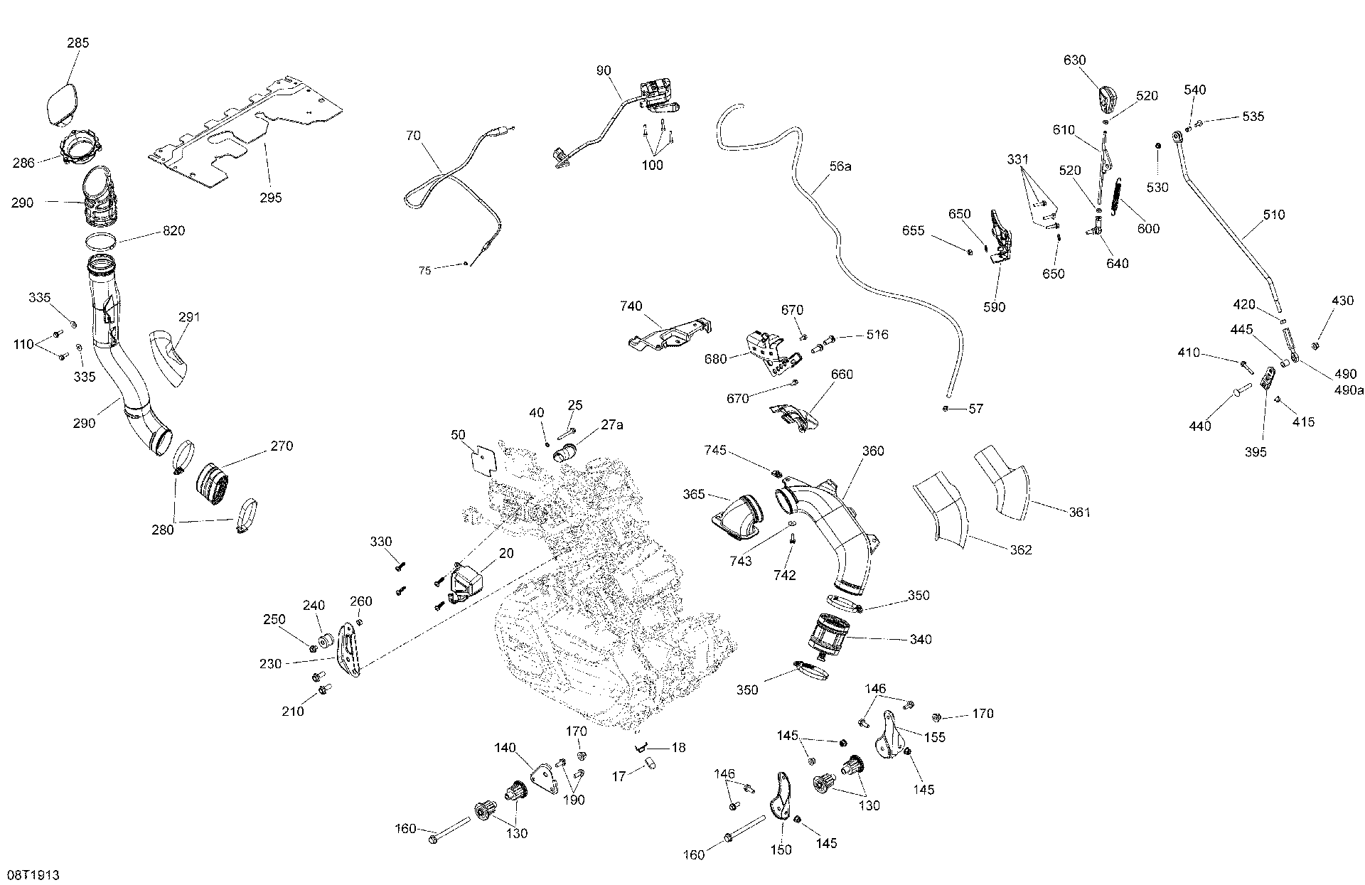 An Image of a Genuine Can-Am Parts Schematic Diagram showing the schematic - ENGINE - 650 EFI - 6X6