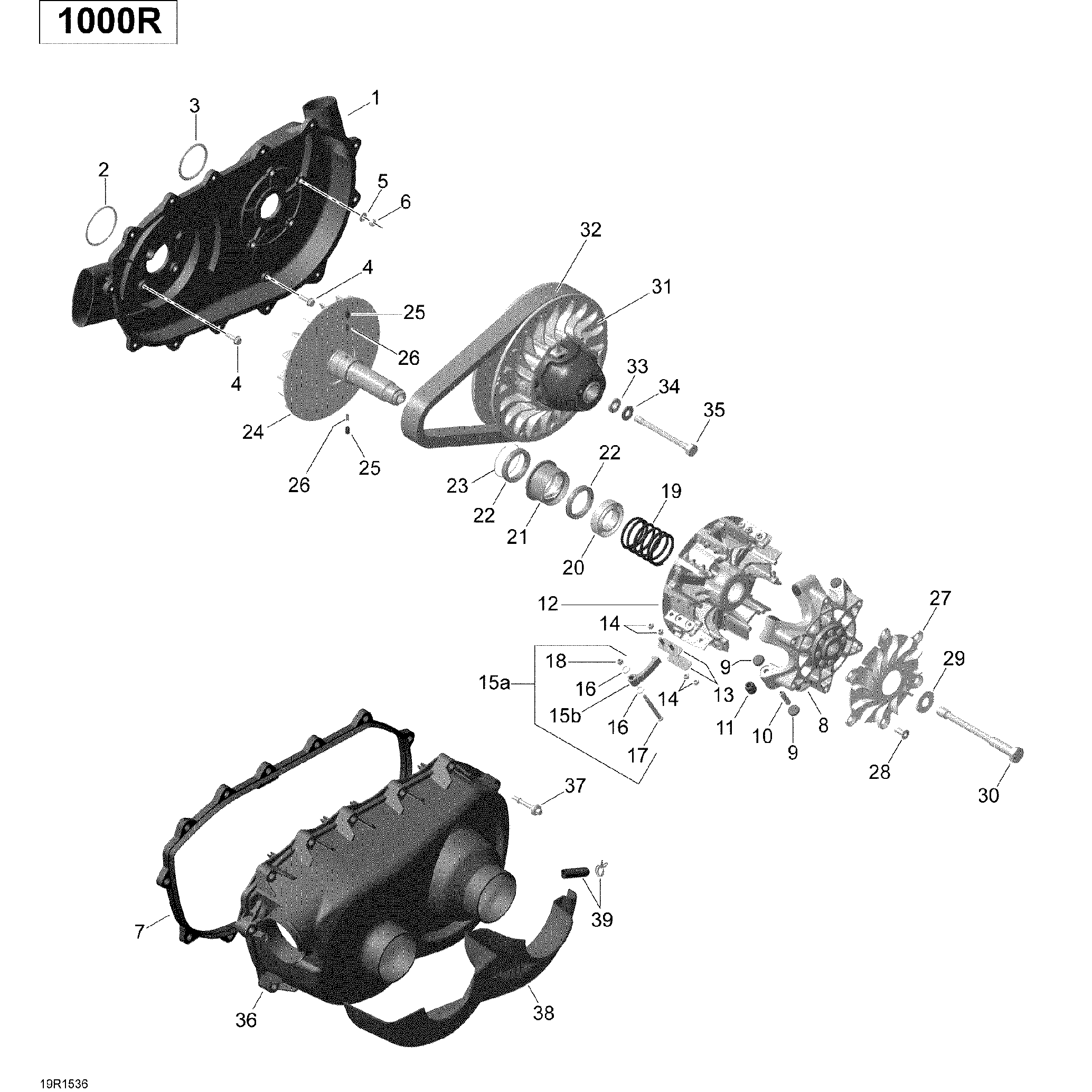 An Image of a Genuine Can-Am Parts Schematic Diagram showing the schematic - TRANSMISSION TURBO _19R1536