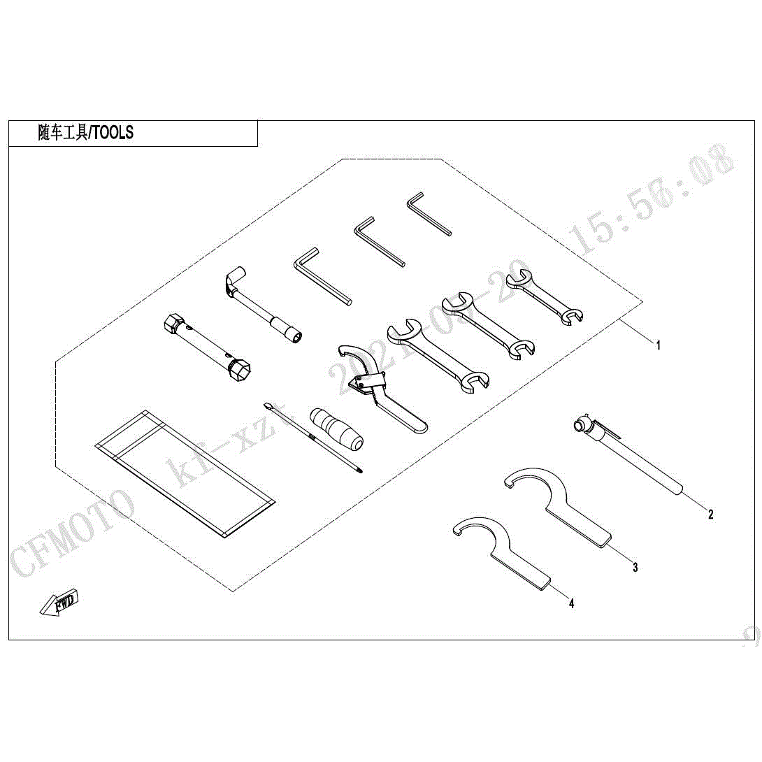 An Image of a genuine CFMOTO Parts Schematic Diagram showing the group - TOOLS - 2022 CFMOTO CFORCE 1000 Overland